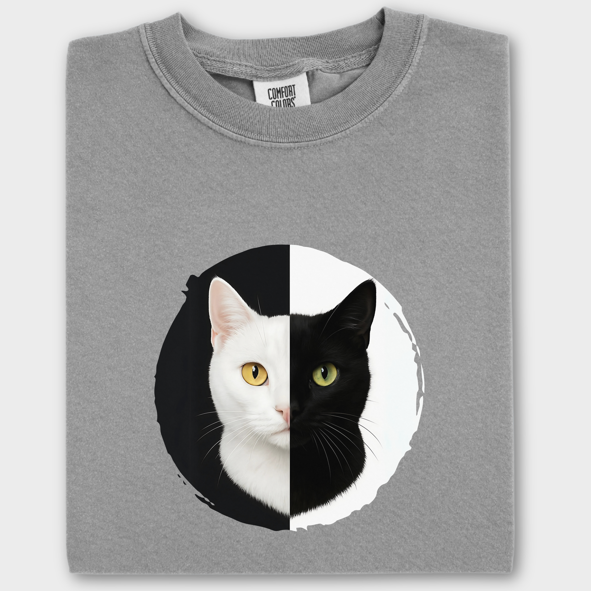 Retro Black and White Cat Head Cat Graphic Comfort Colors T-Shirt in Grey-Fetch N Found