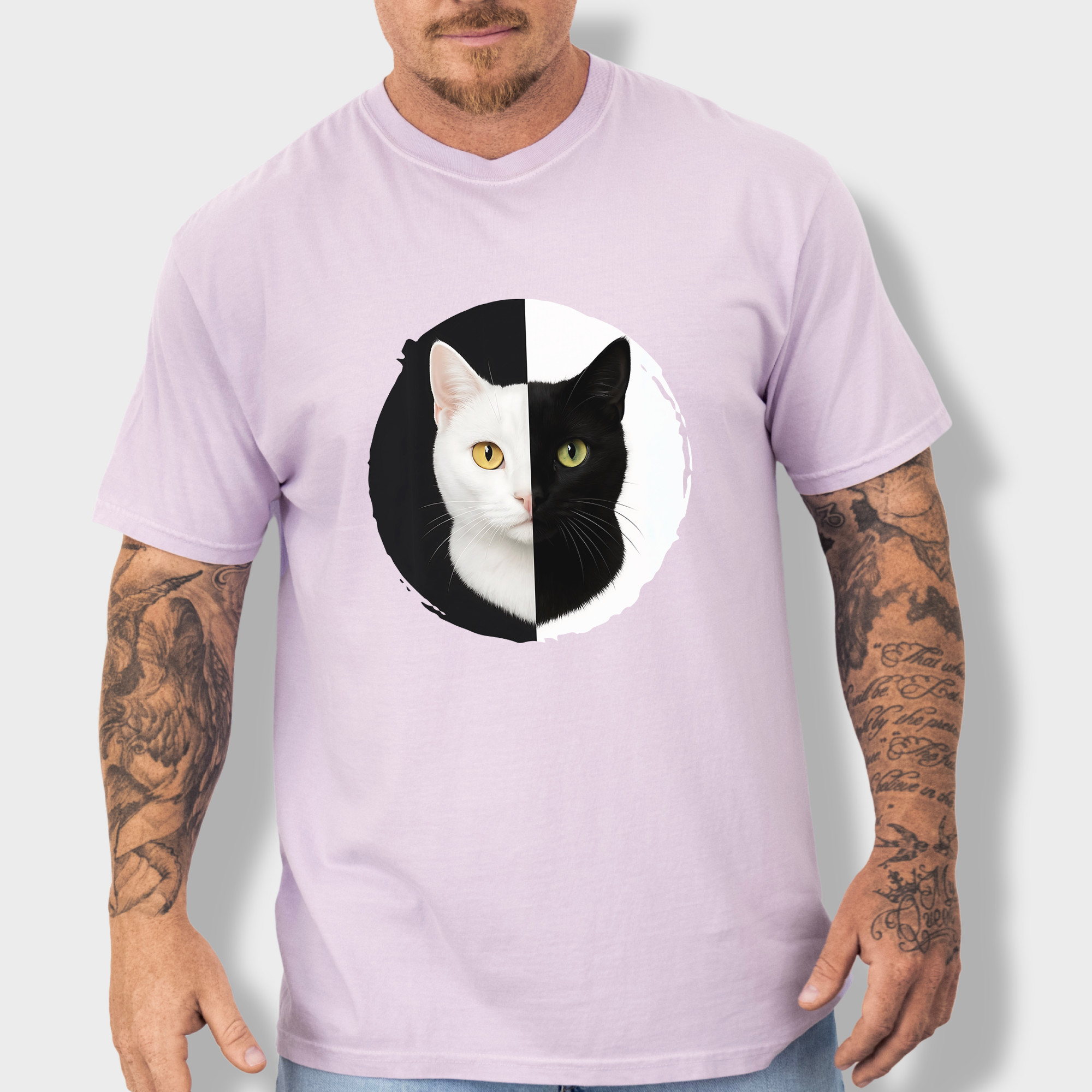 Retro Black and White Cat Head Cat Graphic Comfort Colors T-Shirt in Orchid-Fetch N Found
