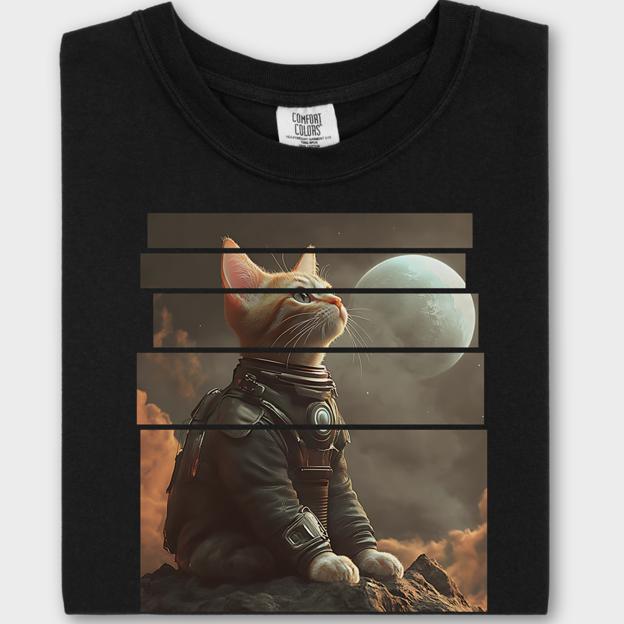 Vintage Cute Cat In Space Graphic T-Shirt in Black-Fetch N Found