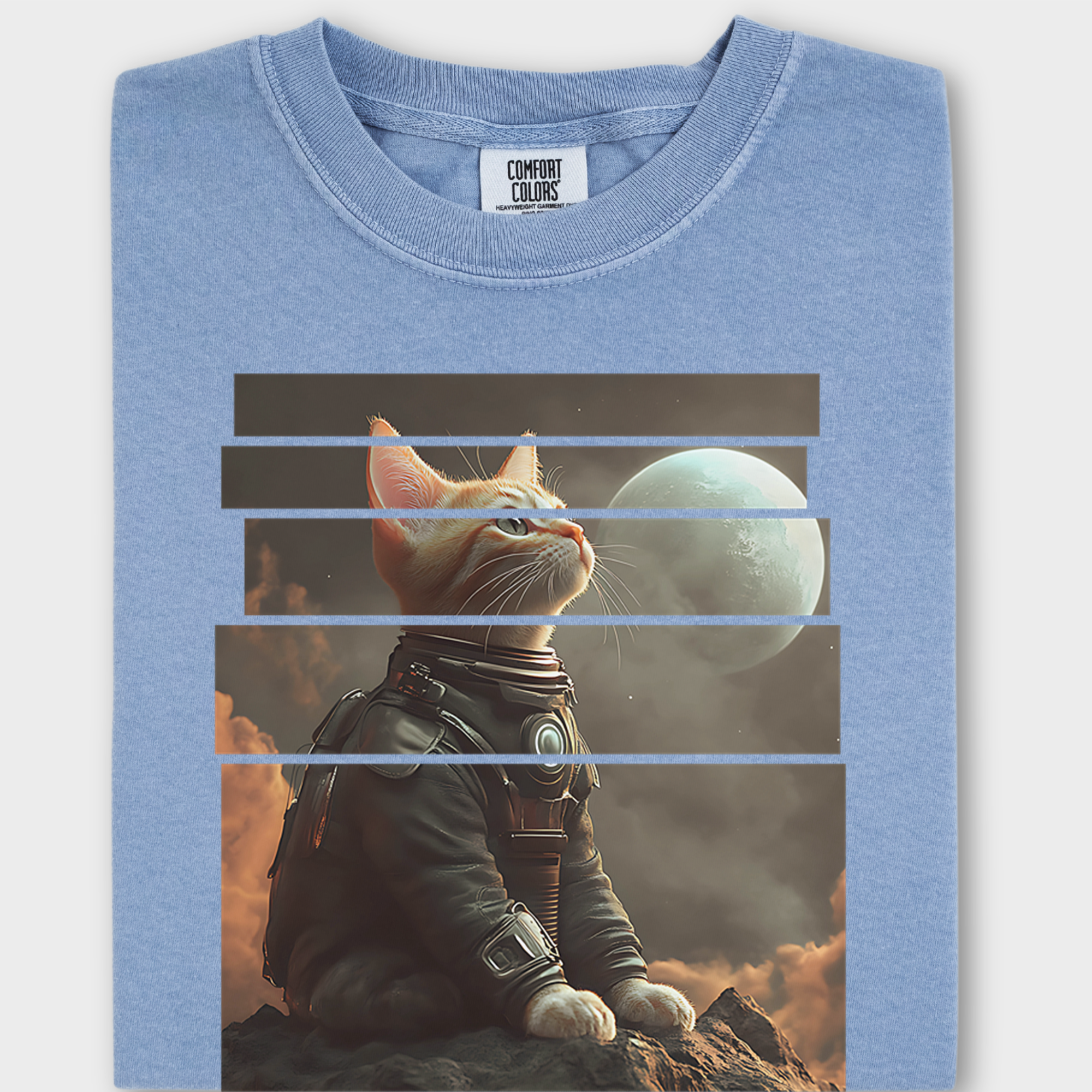 Vintage Cute Cat In Space Graphic T-Shirt in Washed Denim-Fetch N Found