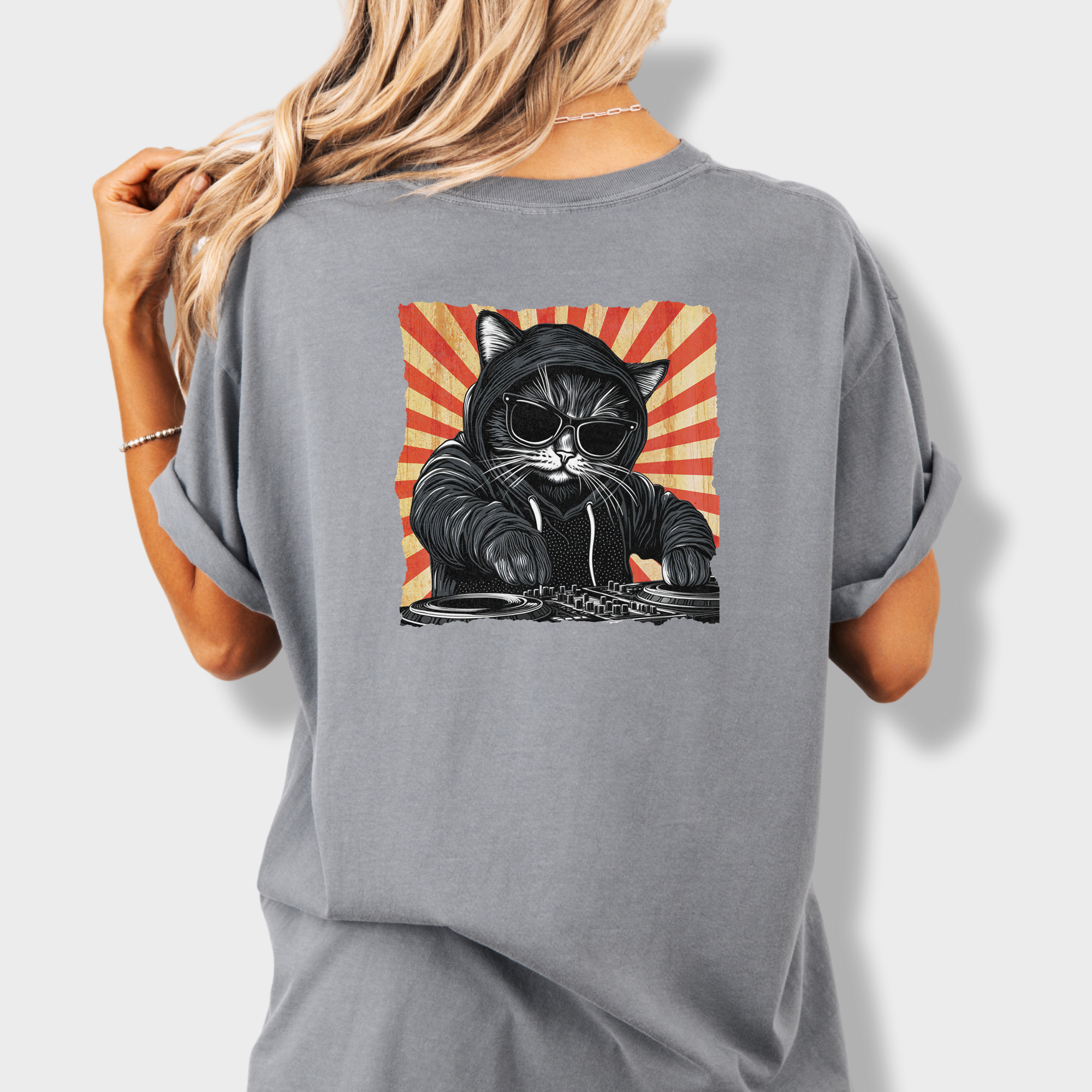 Retro DJ Khat Cat Graphic Comfort Colors Premium T-Shirt in Grey-Fetch N Found