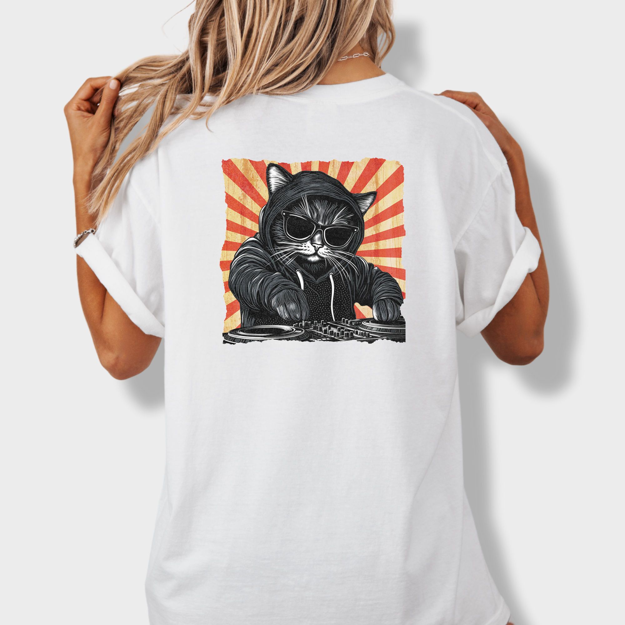 Retro DJ Khat Cat Graphic Comfort Colors Premium T-Shirt in White-Fetch N Found