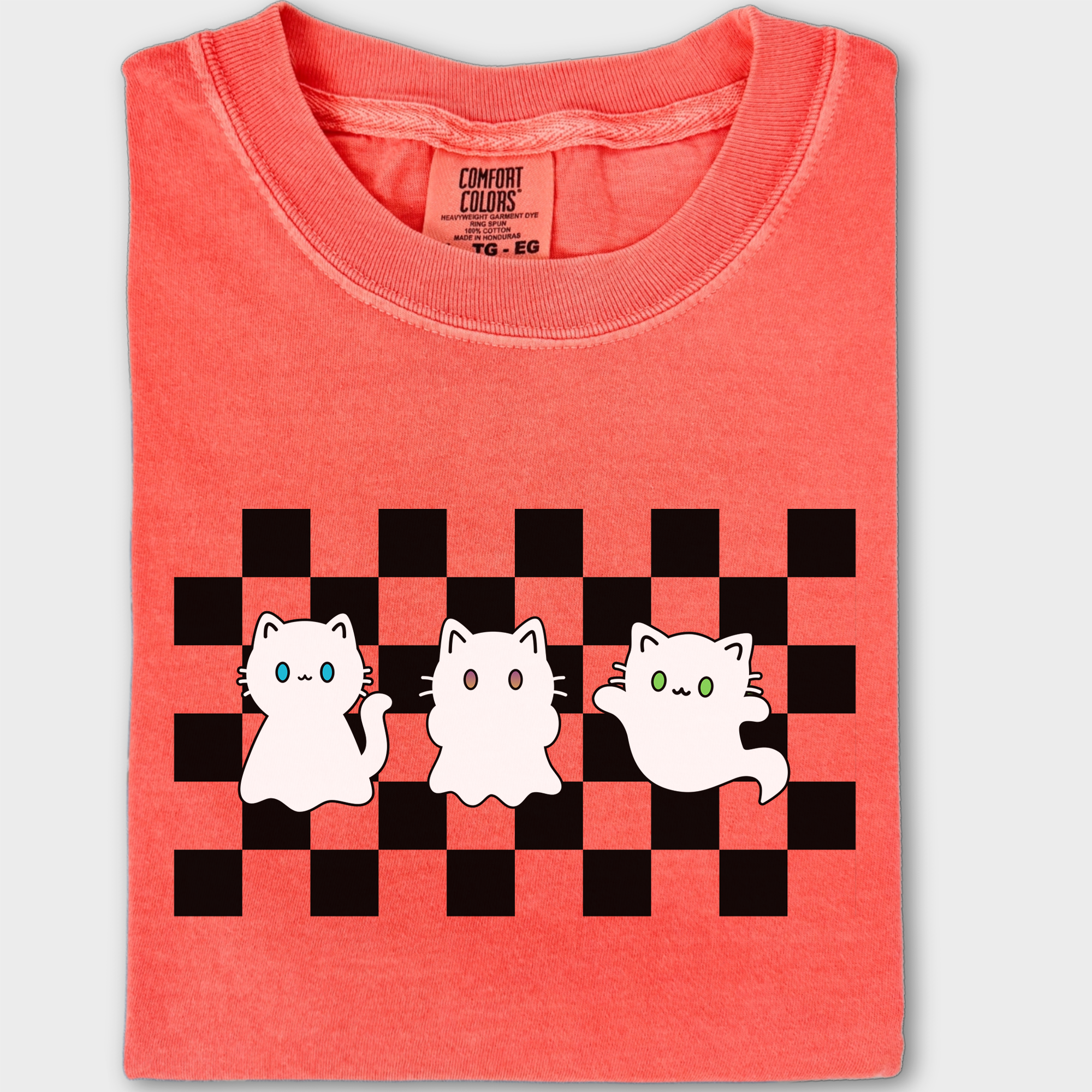 Minimalist Friendly Cat Ghosts Cat Graphic Comfort Colors T-Shirt in Bright Salmon-T-Shirt-Bright Salmon-Fetch N Found