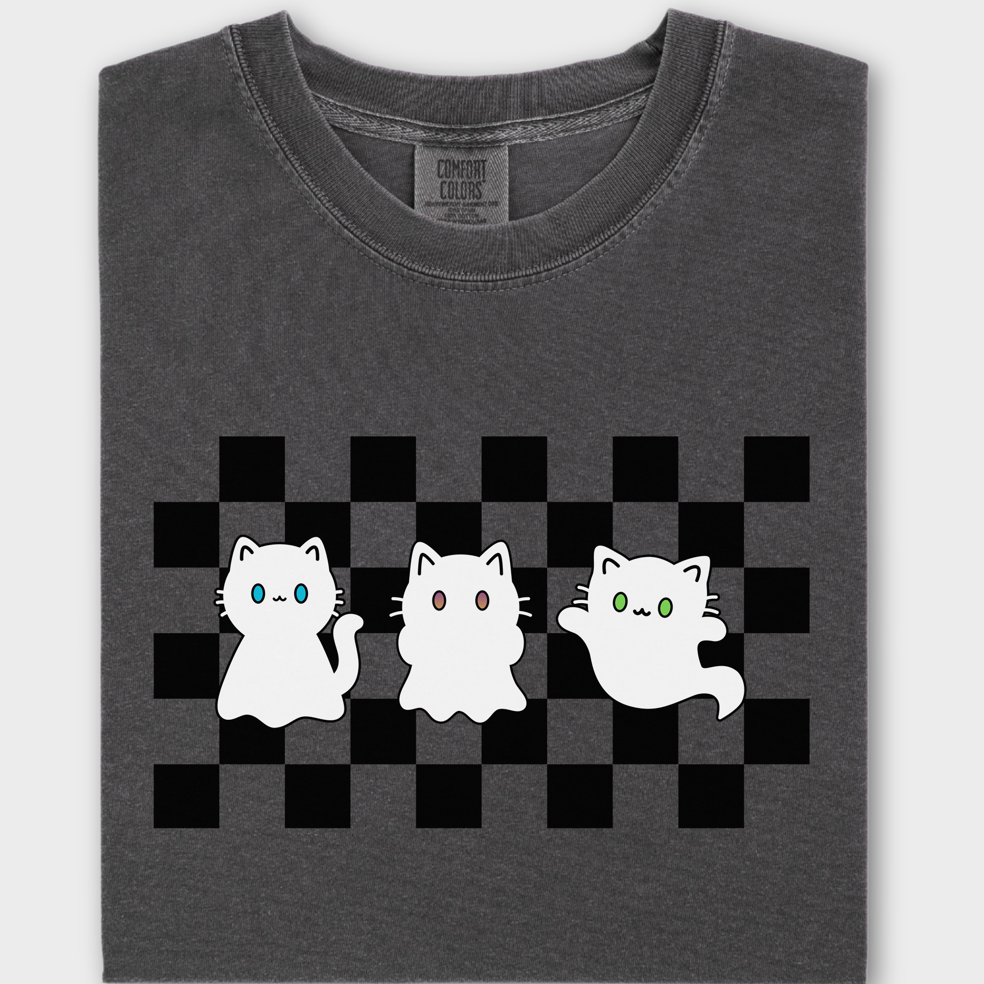 Minimalist Friendly Cat Ghosts Cat Graphic Comfort Colors T-Shirt in Pepper-T-Shirt-Pepper-Fetch N Found