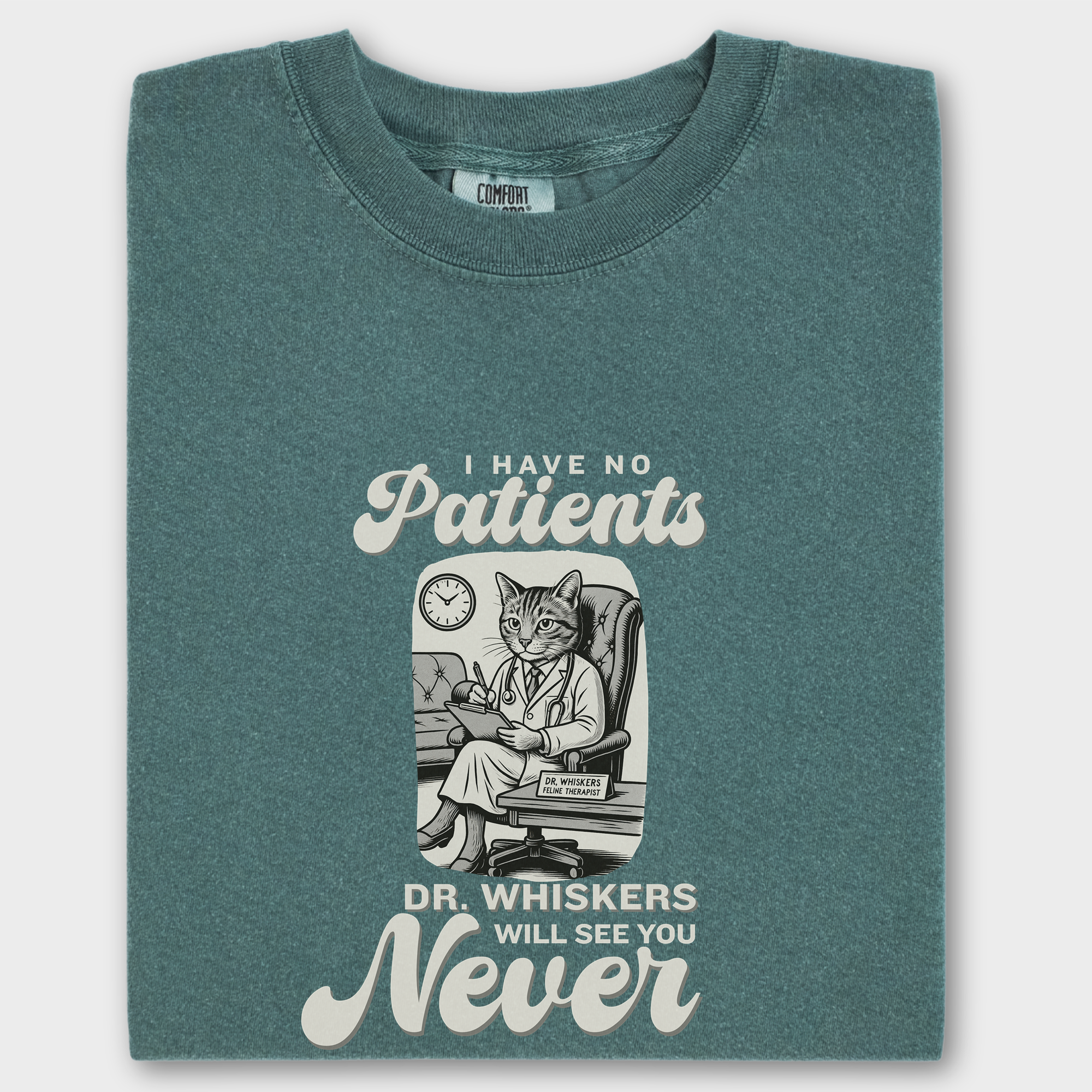 Retro I Have No Patients Cat Graphic Comfort Colors T-Shirt in Blue Spruce-T-Shirt-Fetch N Found