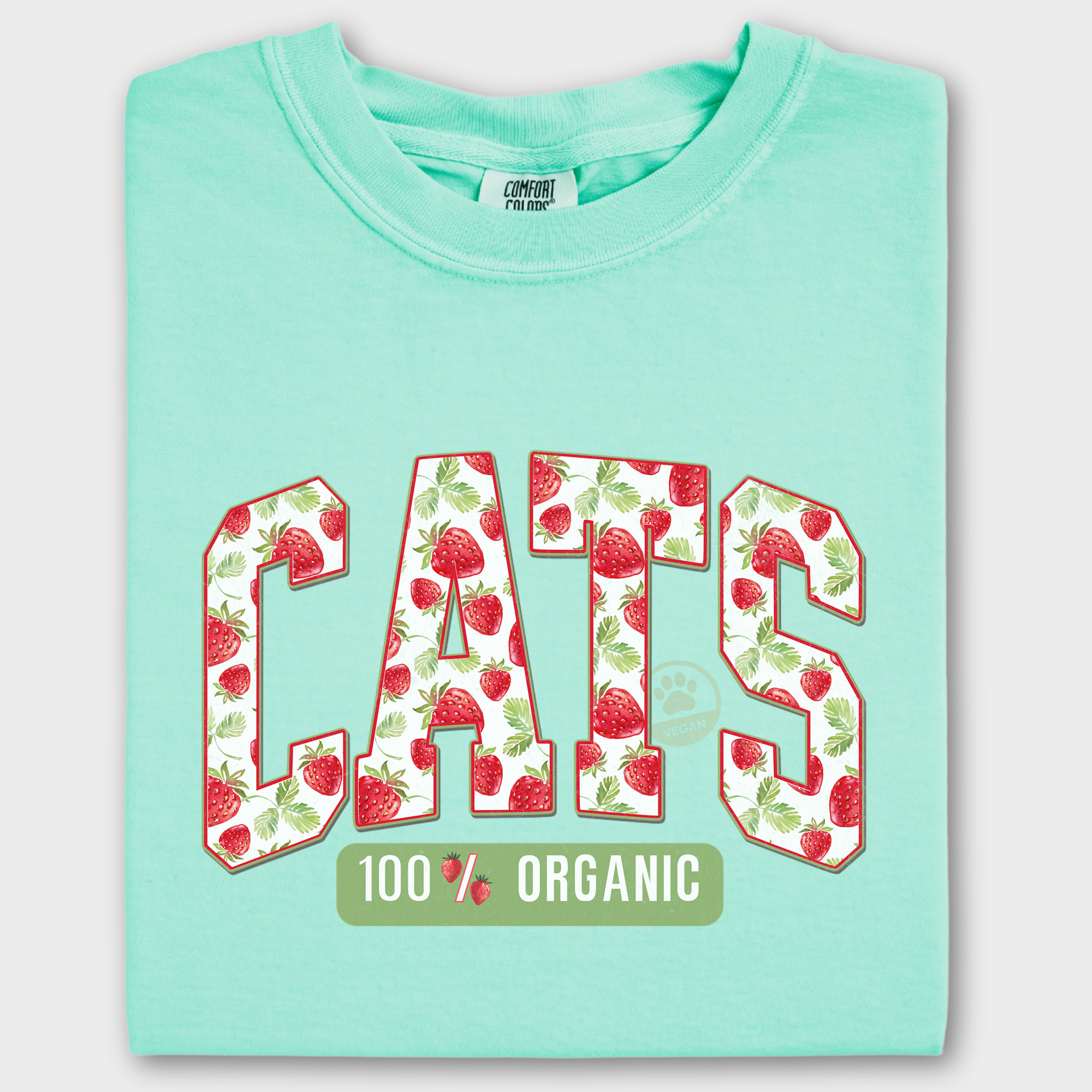 Floral Vintage Strawberry Market CATS Organic Cat Text Comfort Colors T-Shirt in Island Reef-T-Shirt-Island Reef-Fetch N Found