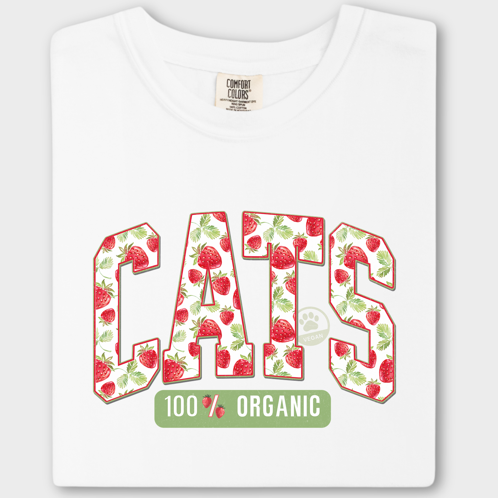 Floral Vintage Strawberry Market CATS Organic Cat Text Comfort Colors T-Shirt in White-T-Shirt-White-Fetch N Found