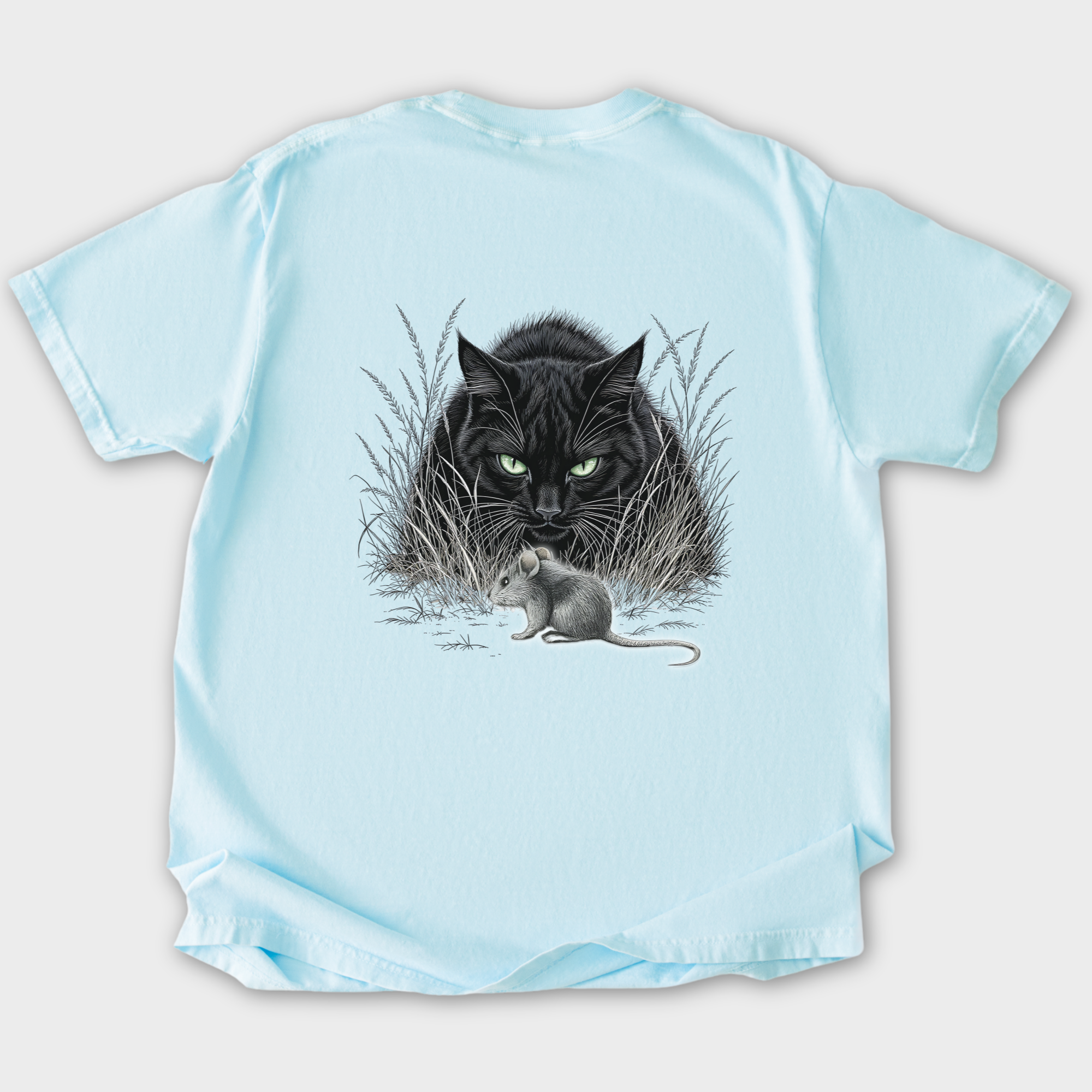 Line Art Too Long Didnt Read TLDR Cat plus Mouse Cat Graphic Comfort Colors T-Shirt in Chambray-T-Shirt-Fetch N Found