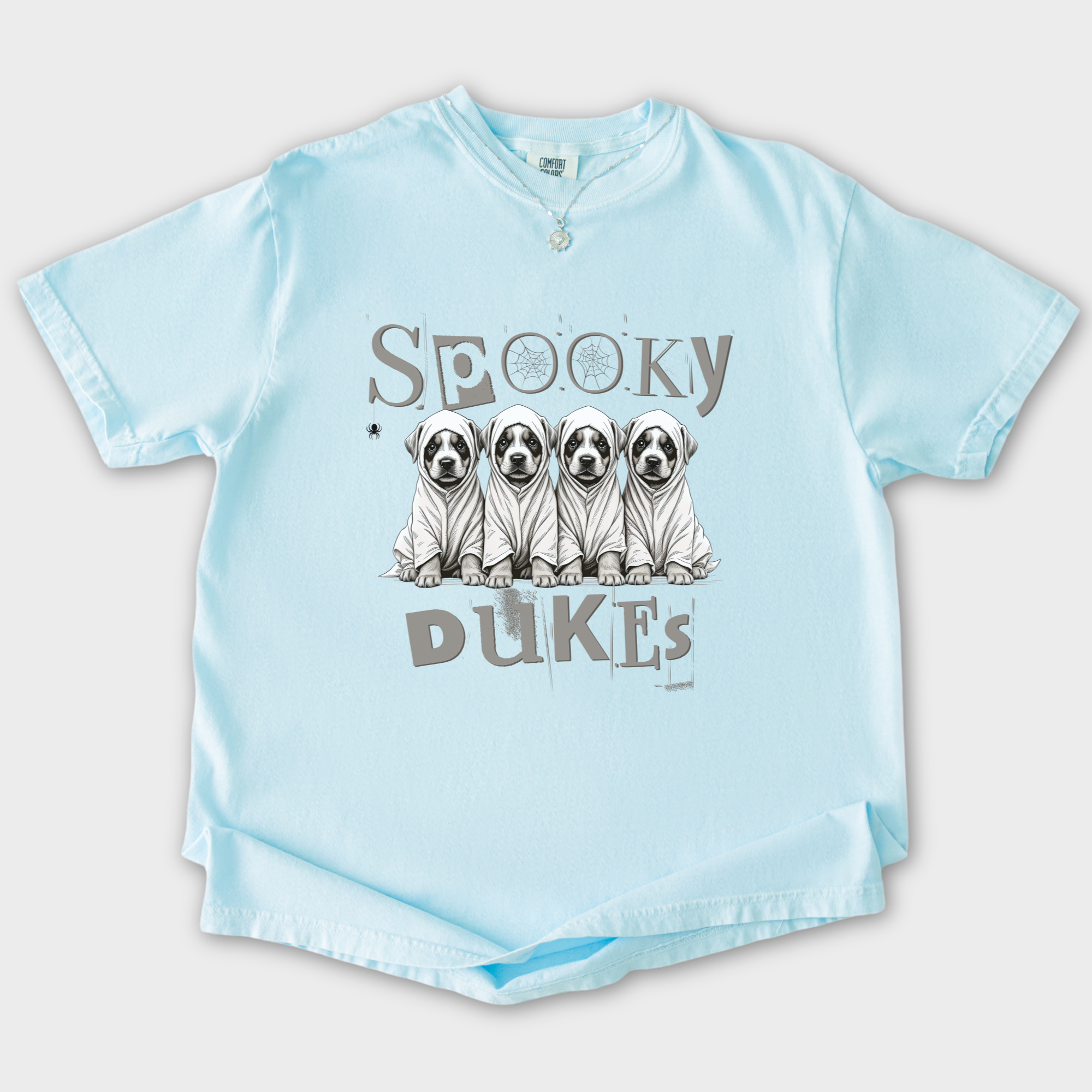 Vintage Spooky Dukes Trick-or-Treaters Dog Graphic Comfort Colors T-Shirt in Chambray-T-Shirt-Chambray-S-Fetch N Found