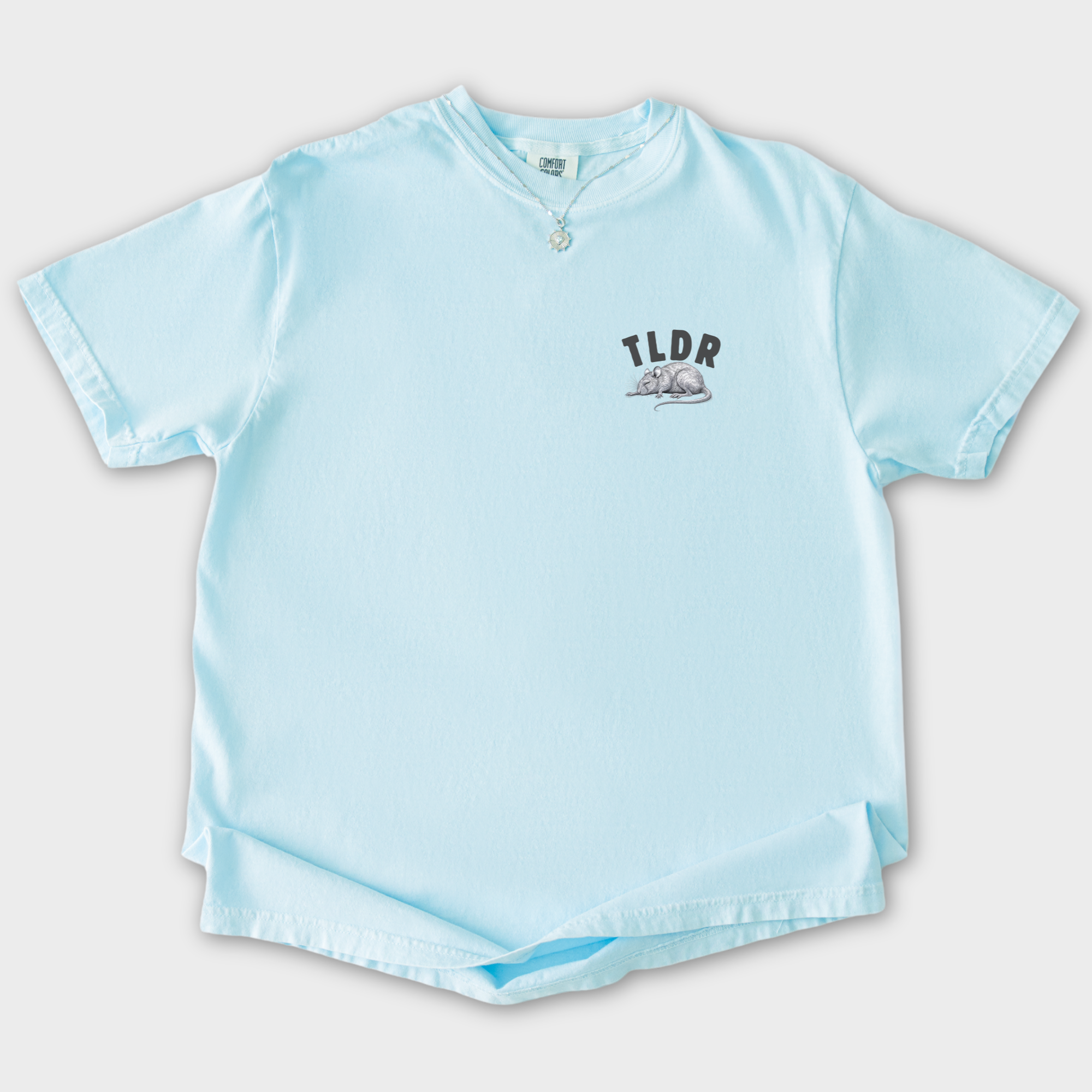 Line Art Too Long Didnt Read TLDR Cat plus Mouse Cat Graphic Comfort Colors T-Shirt in Chambray-T-Shirt-Chambray-S-Fetch N Found