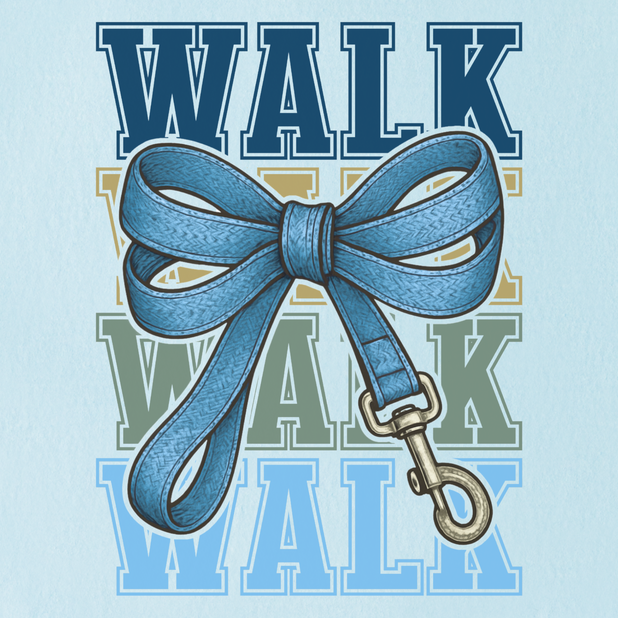 Retro WALK Dog Leash Bow Dog Bow Comfort Colors T-Shirt in Chambray