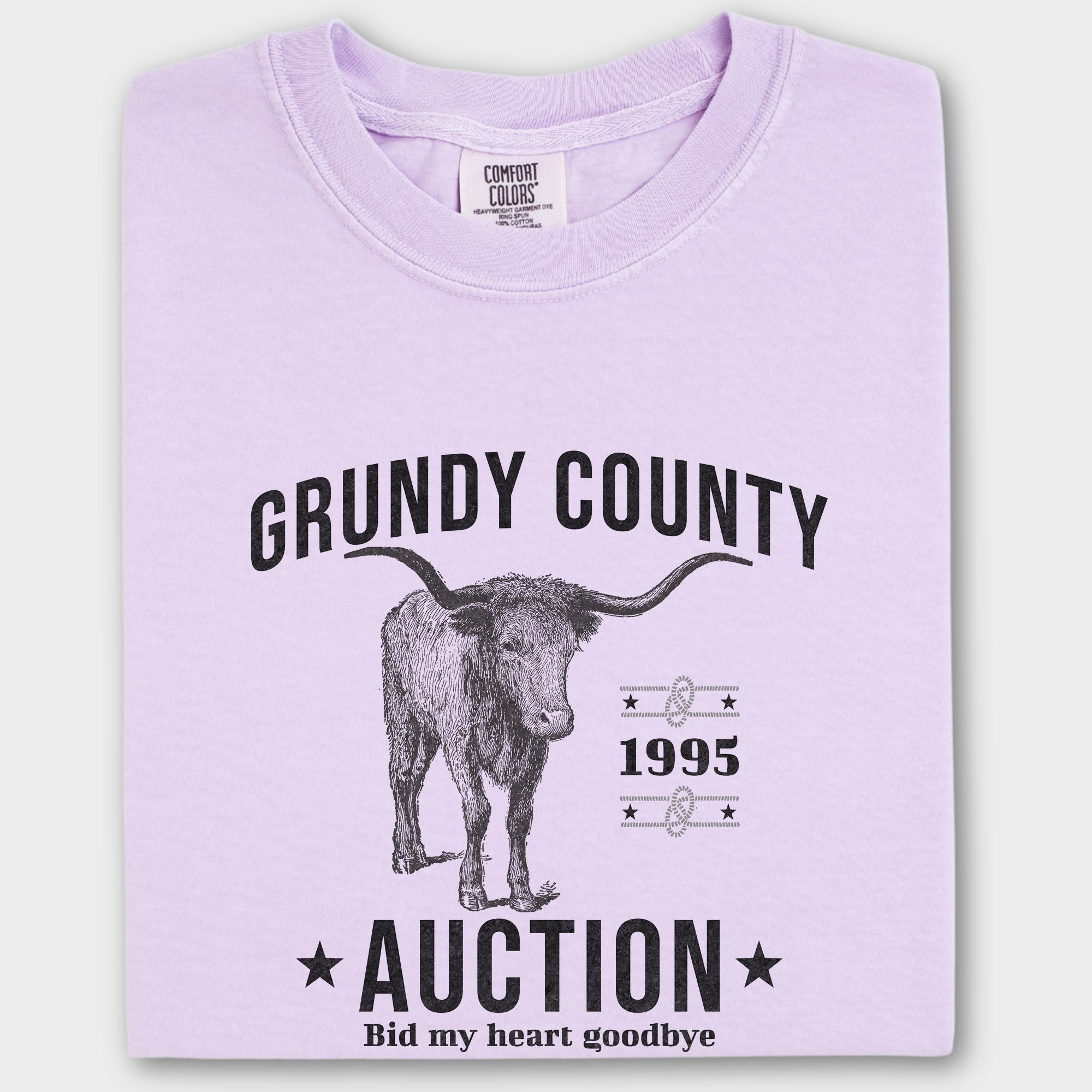 Western Grundy County Auction Animal Line Art Comfort Colors T-Shirt in Orchid-Fetch N Found