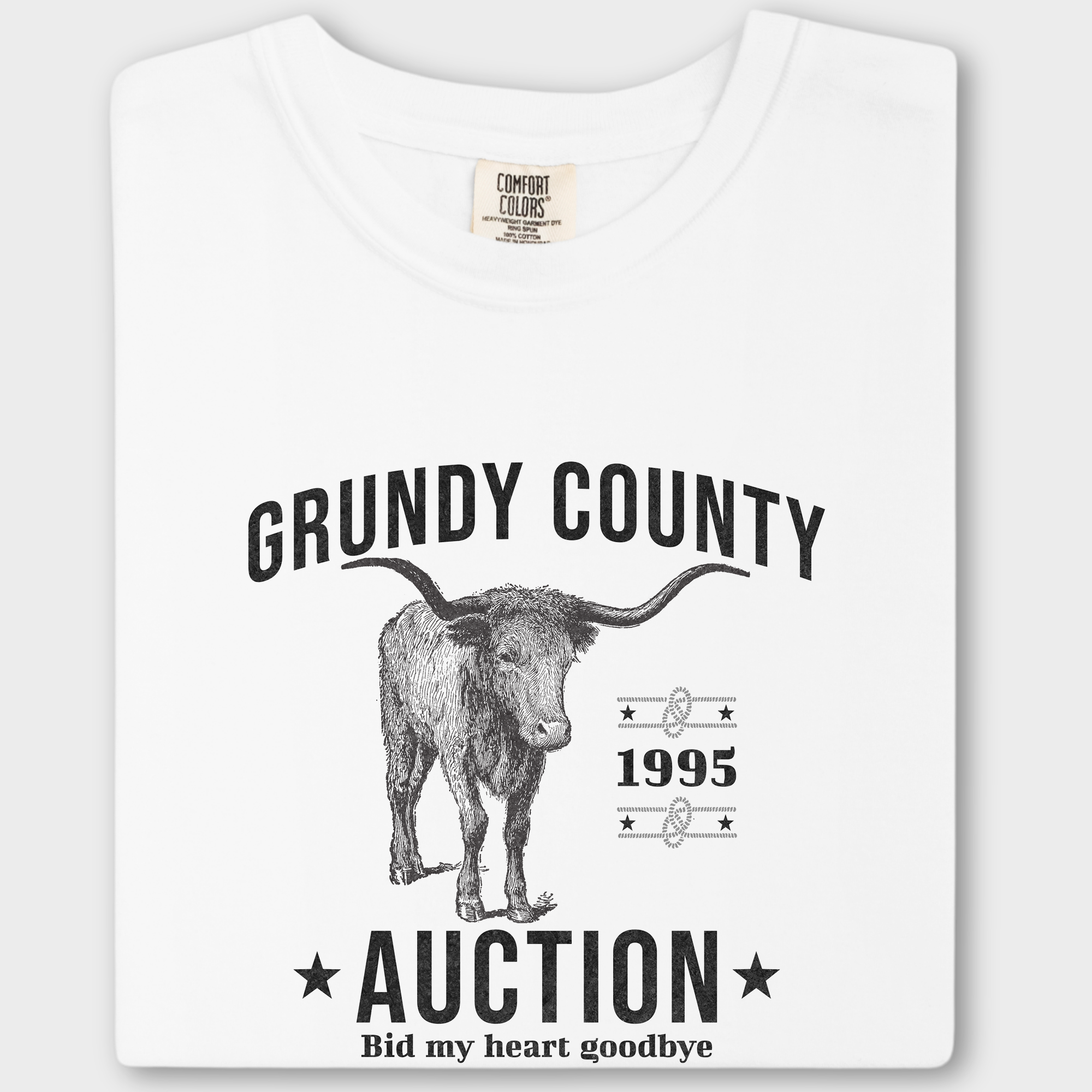 Western Grundy County Auction Animal Line Art Comfort Colors T-Shirt in White-Fetch N Found