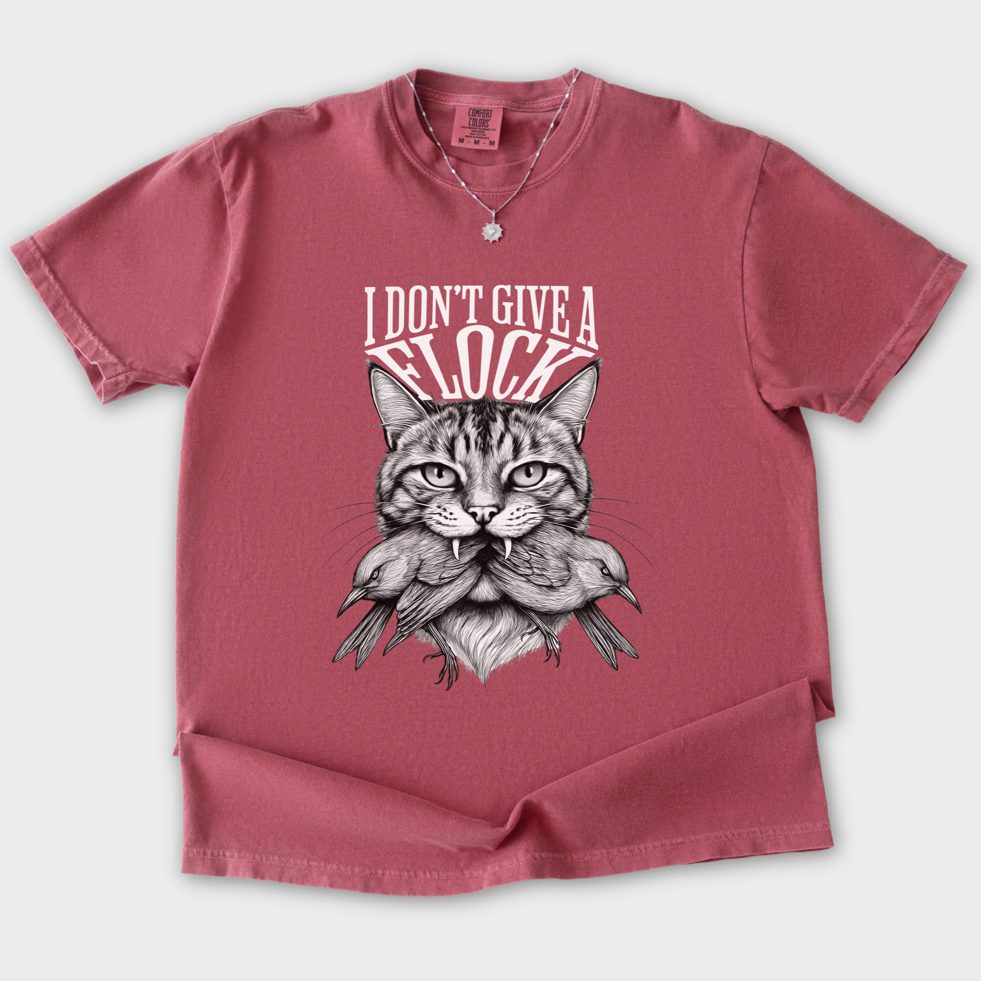 Minimalist I Dont Give a Flock Pray for My Owner Cat Graphic Comfort Colors T-Shirt in Crimson-T-Shirt-Crimson-S-Fetch N Found