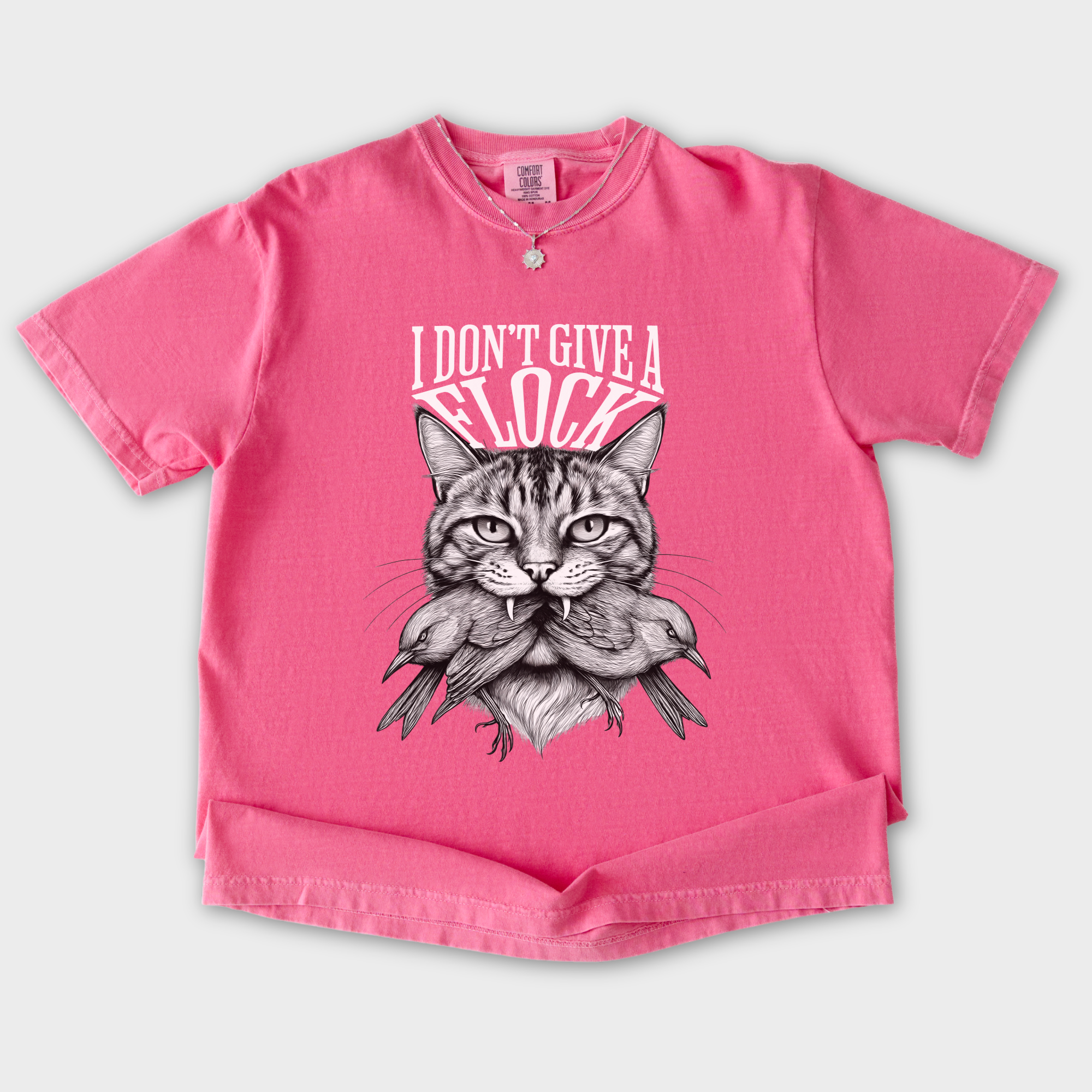 Minimalist I Dont Give a Flock Pray for My Owner Cat Graphic Comfort Colors T-Shirt in Crunchberry-T-Shirt-Crunchberry-S-Fetch N Found