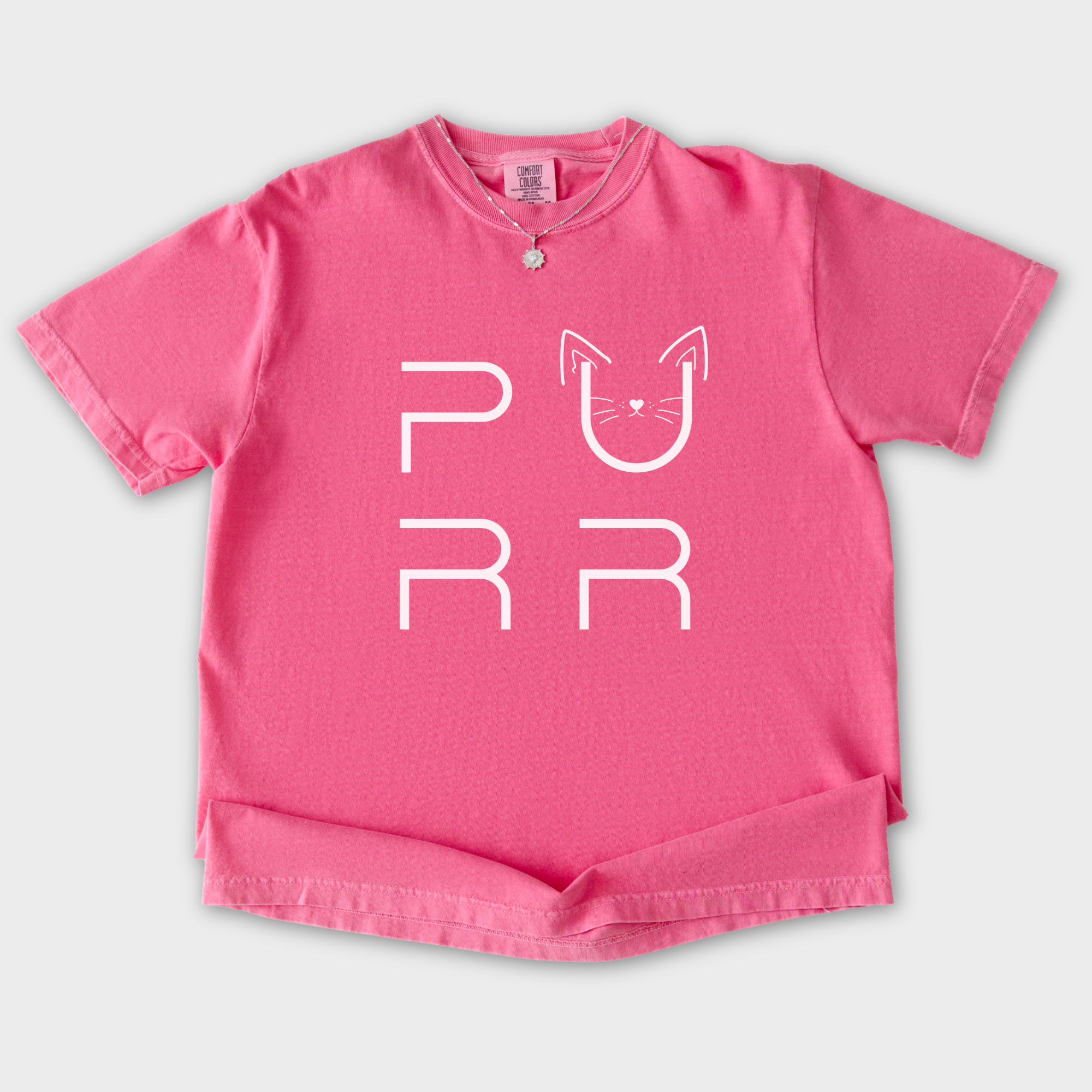 Minimalist Cat PURR T-Shirt in Crunchberry