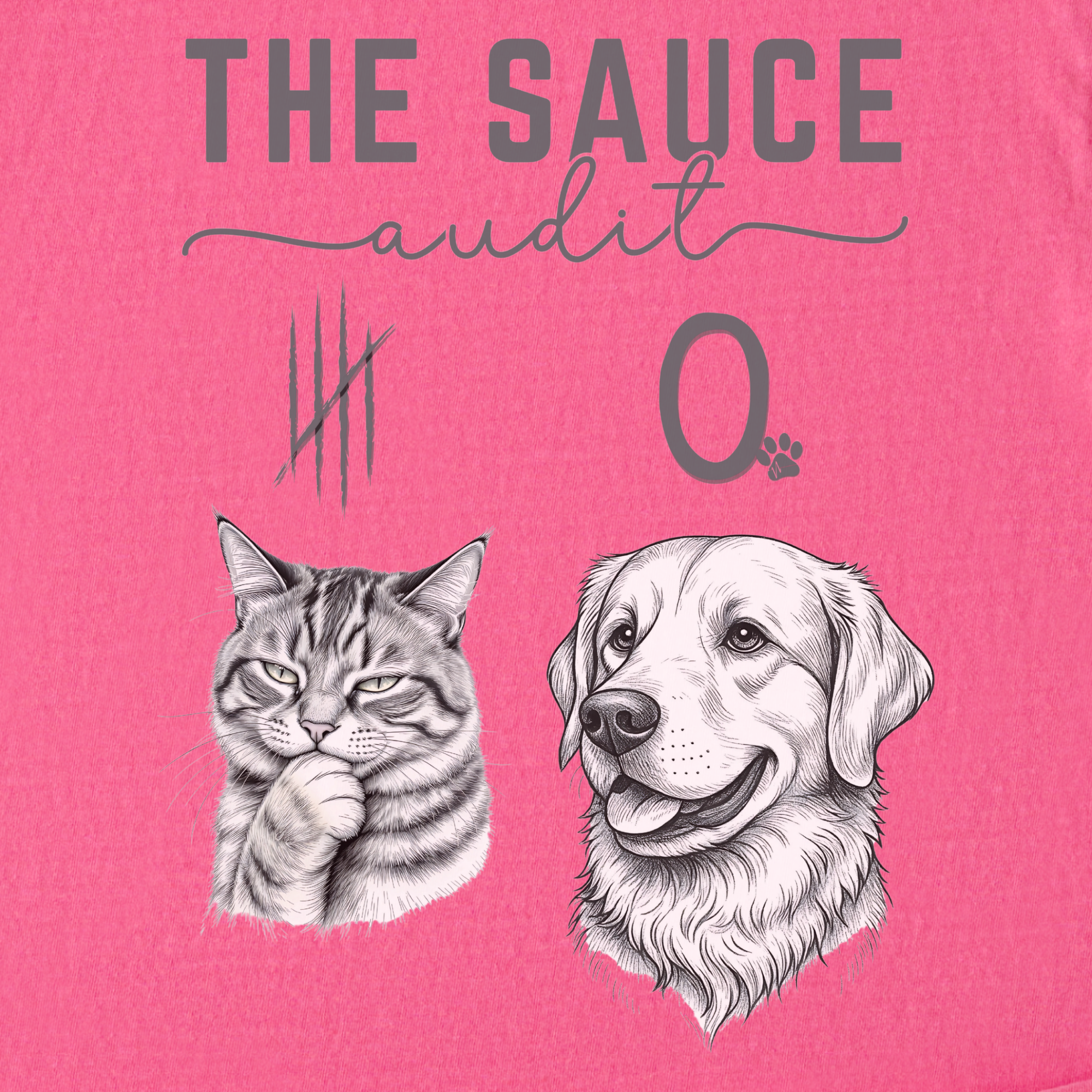 Line Art Who Gives the Sauce Cat v Dog Sauce Audit Cat Graphic Comfort Colors T-Shirt in Crunchberry-T-Shirt-Fetch N Found