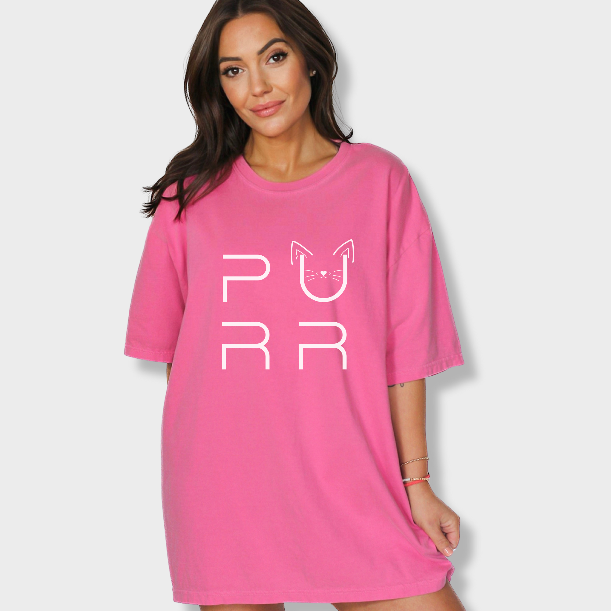 Minimalist Cat PURR T-Shirt in Crunchberry