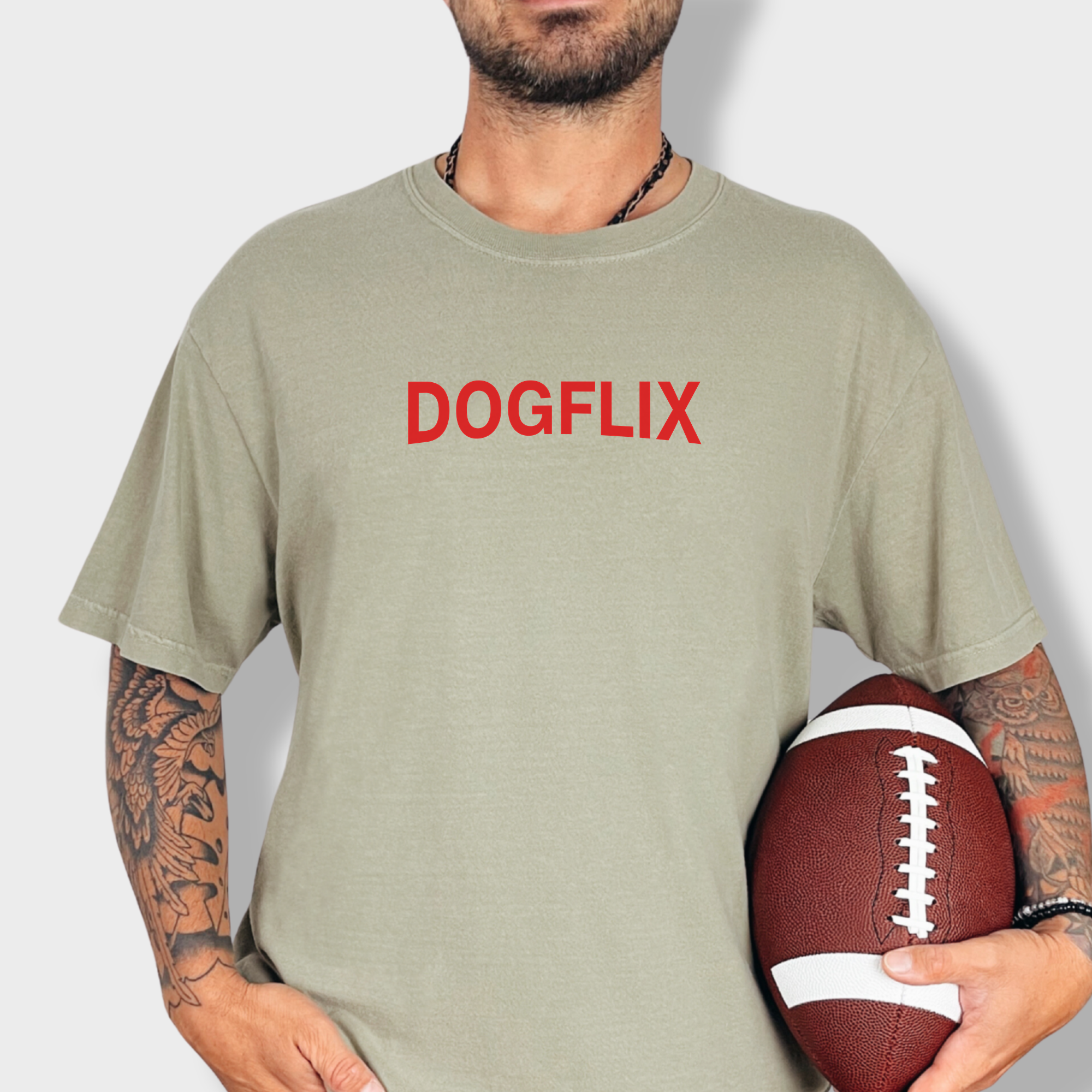 Modern DOGFLIX Dog Graphic Comfort Colors T-Shirt in Khaki-Fetch N Found