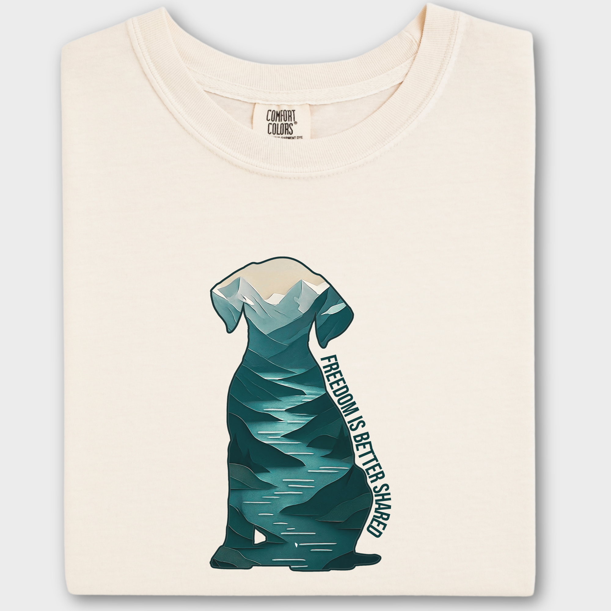 Vintage Mountain Freedom is Better Shared Dog Graphic Comfort Colors T-Shirt in Ivory-Fetch N Found
