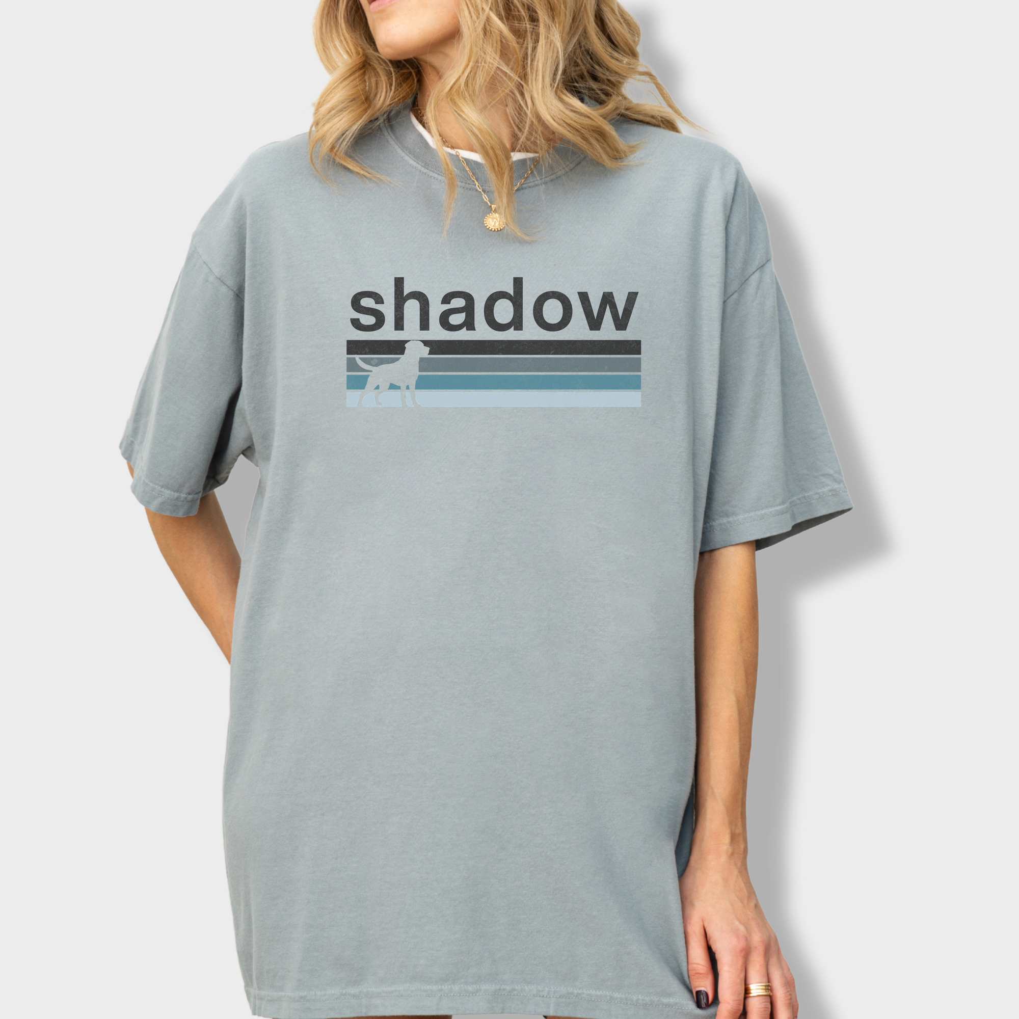Retro Dog Shadow Dog Text Comfort Colors T-Shirt in Granite-Fetch N Found