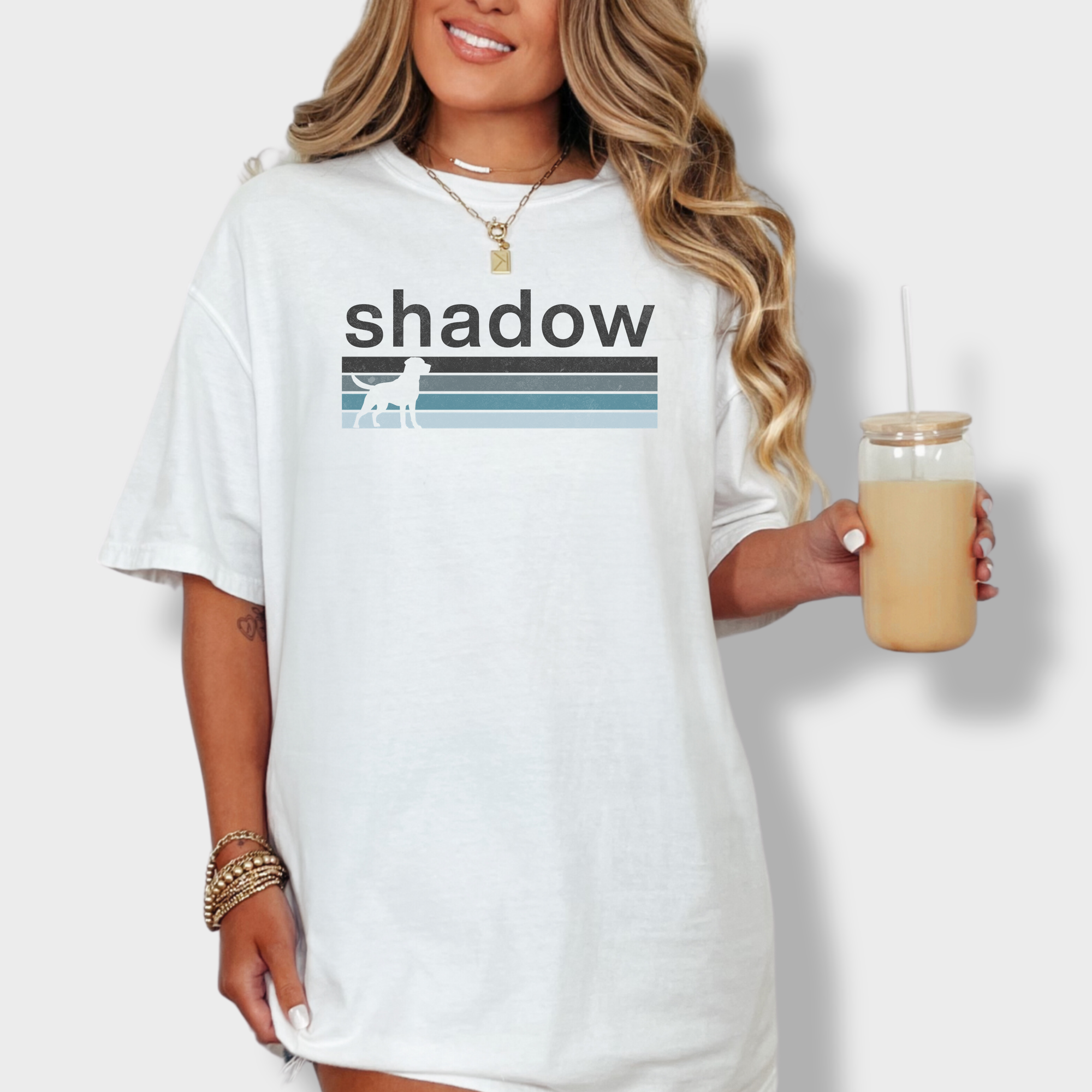 Retro Dog Shadow Dog Text Comfort Colors T-Shirt in White-Fetch N Found