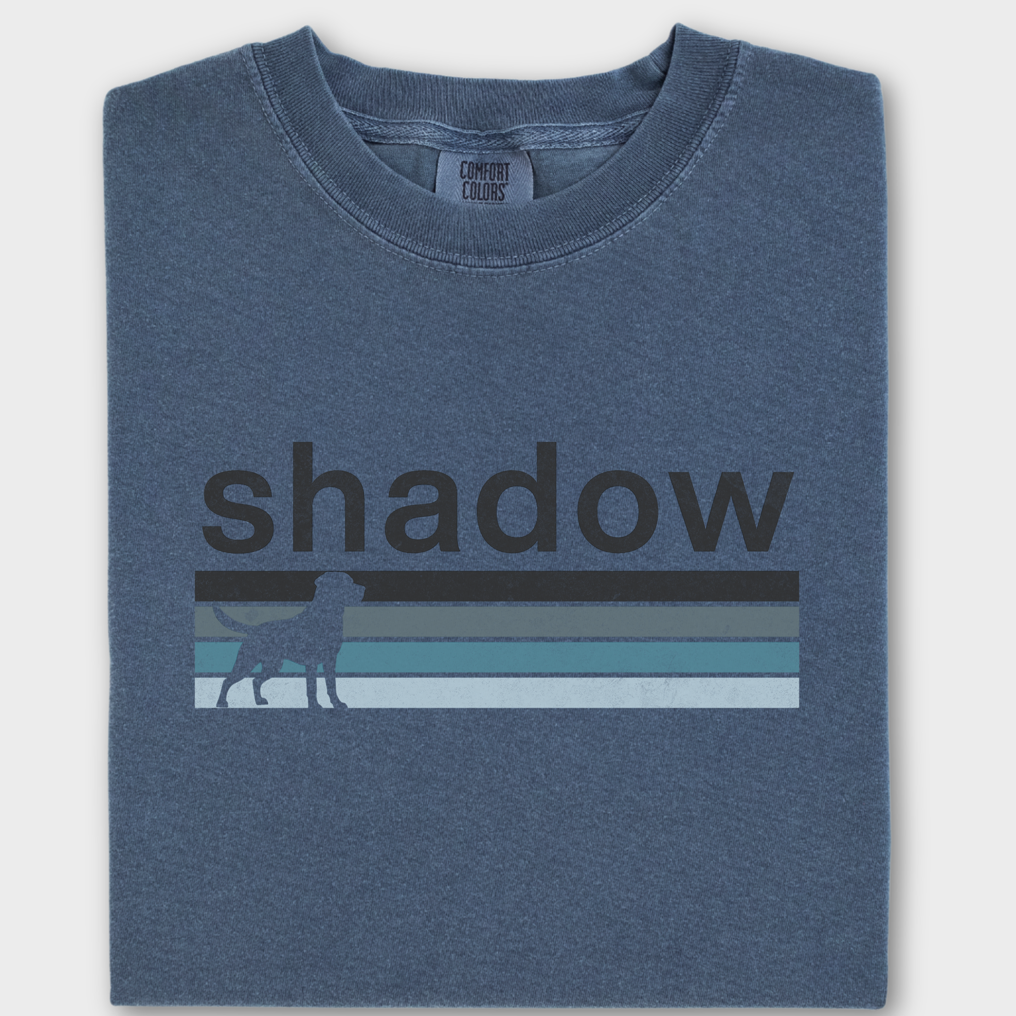 Retro Dog Shadow Dog Text Comfort Colors T-Shirt in Denim-Fetch N Found