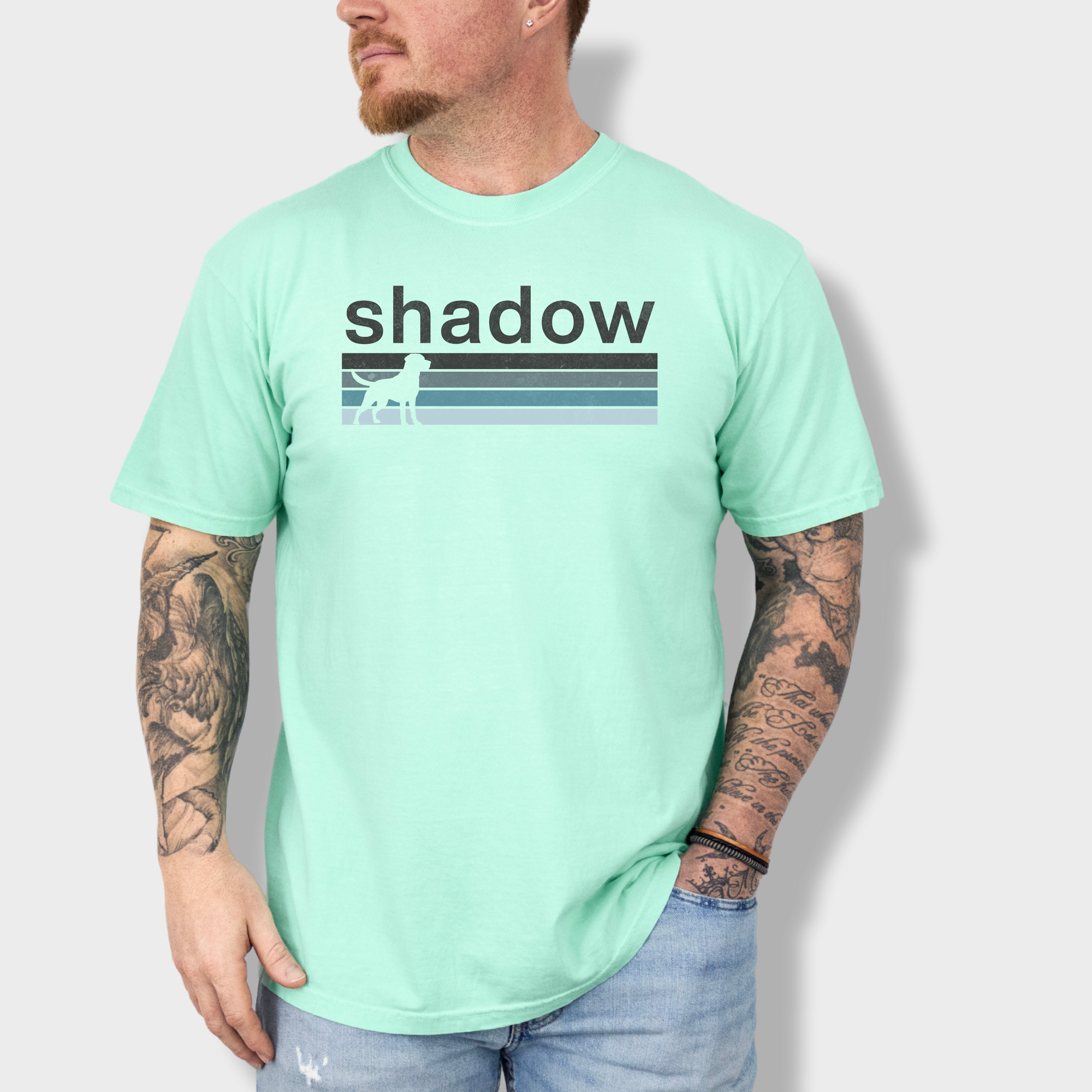 Retro Dog Shadow Dog Text Comfort Colors T-Shirt in Island Reef-Fetch N Found