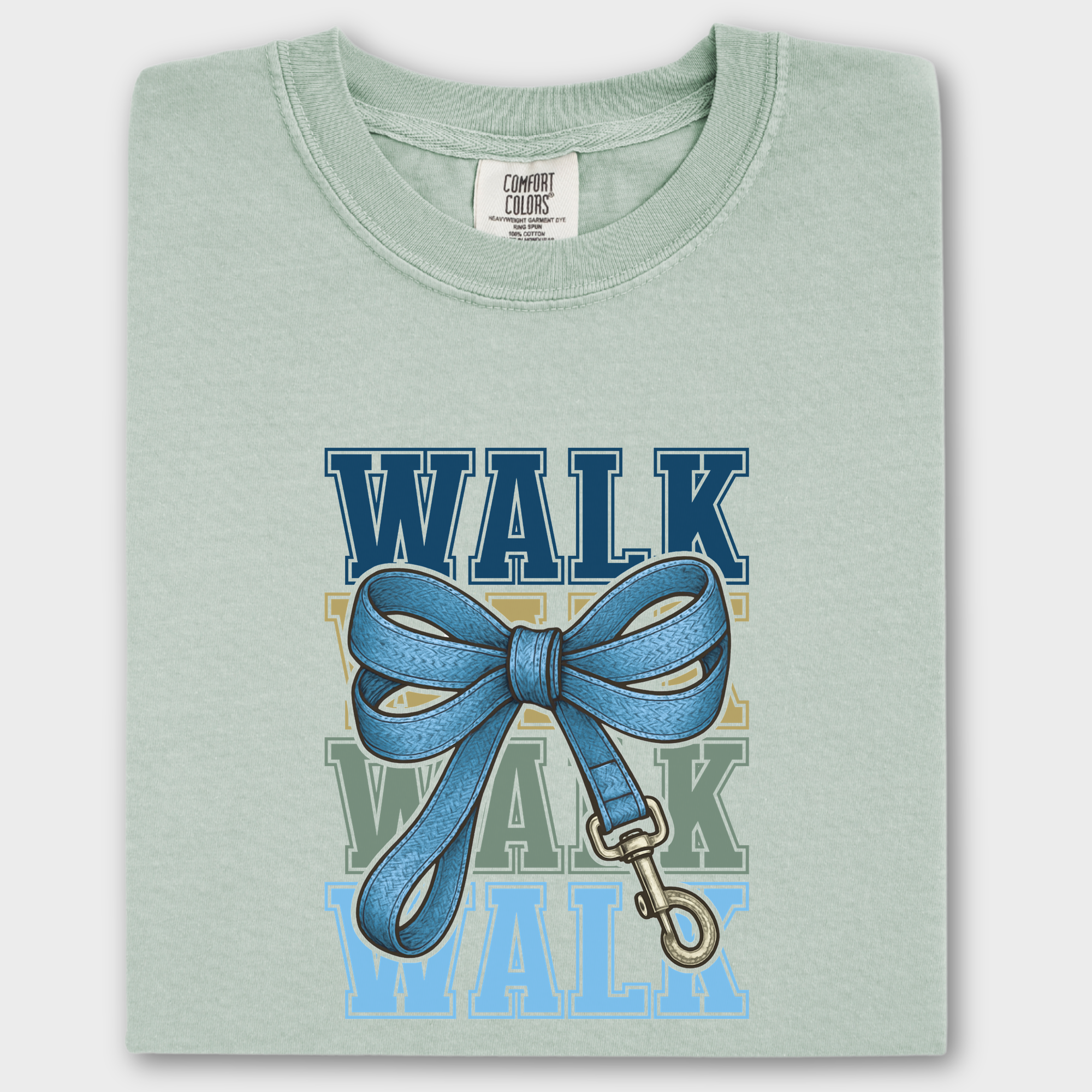 Retro WALK Dog Leash Bow Dog Bow Comfort Colors T-Shirt in Bay-Fetch N Found