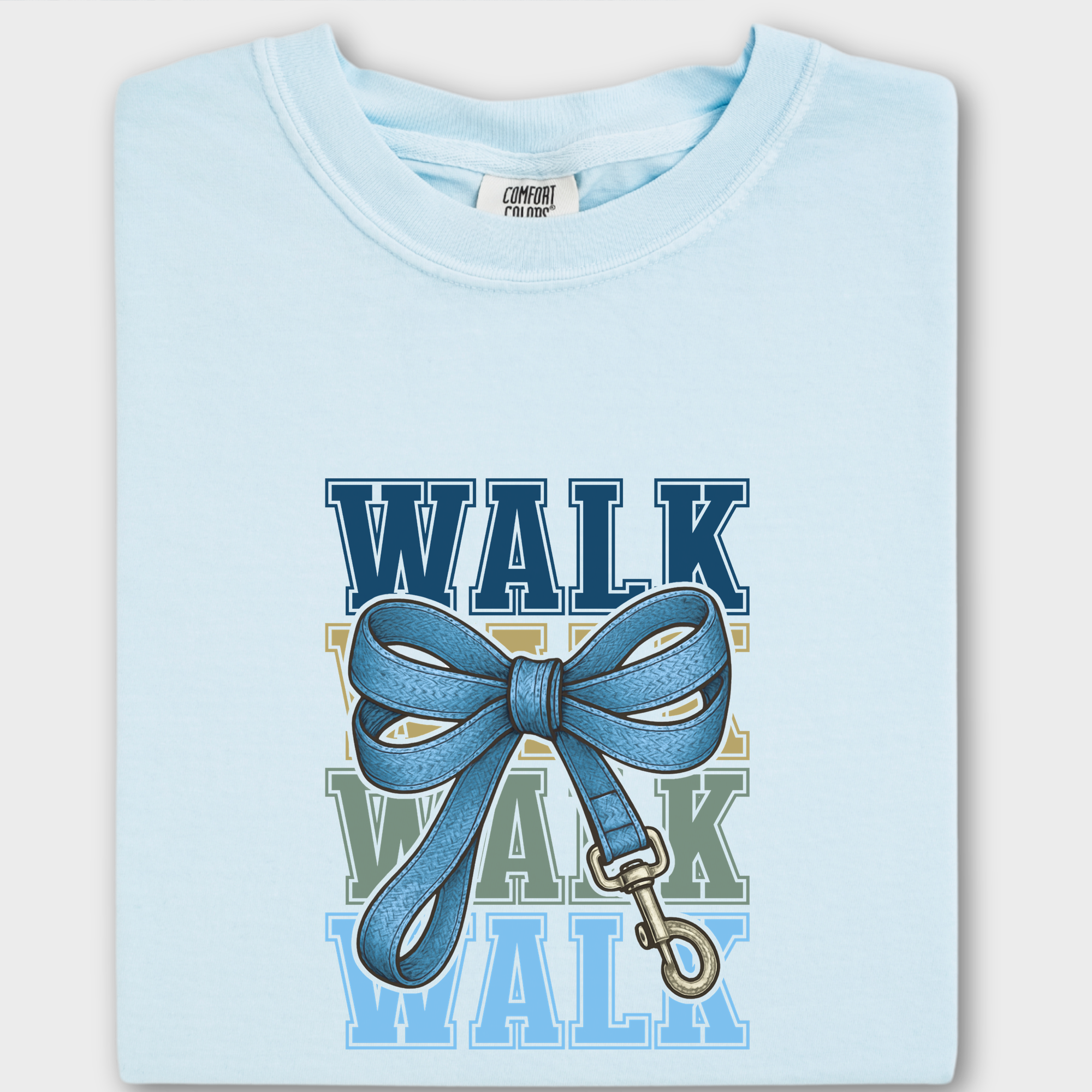 Retro WALK Dog Leash Bow Dog Bow Comfort Colors T-Shirt in Chambray-Fetch N Found