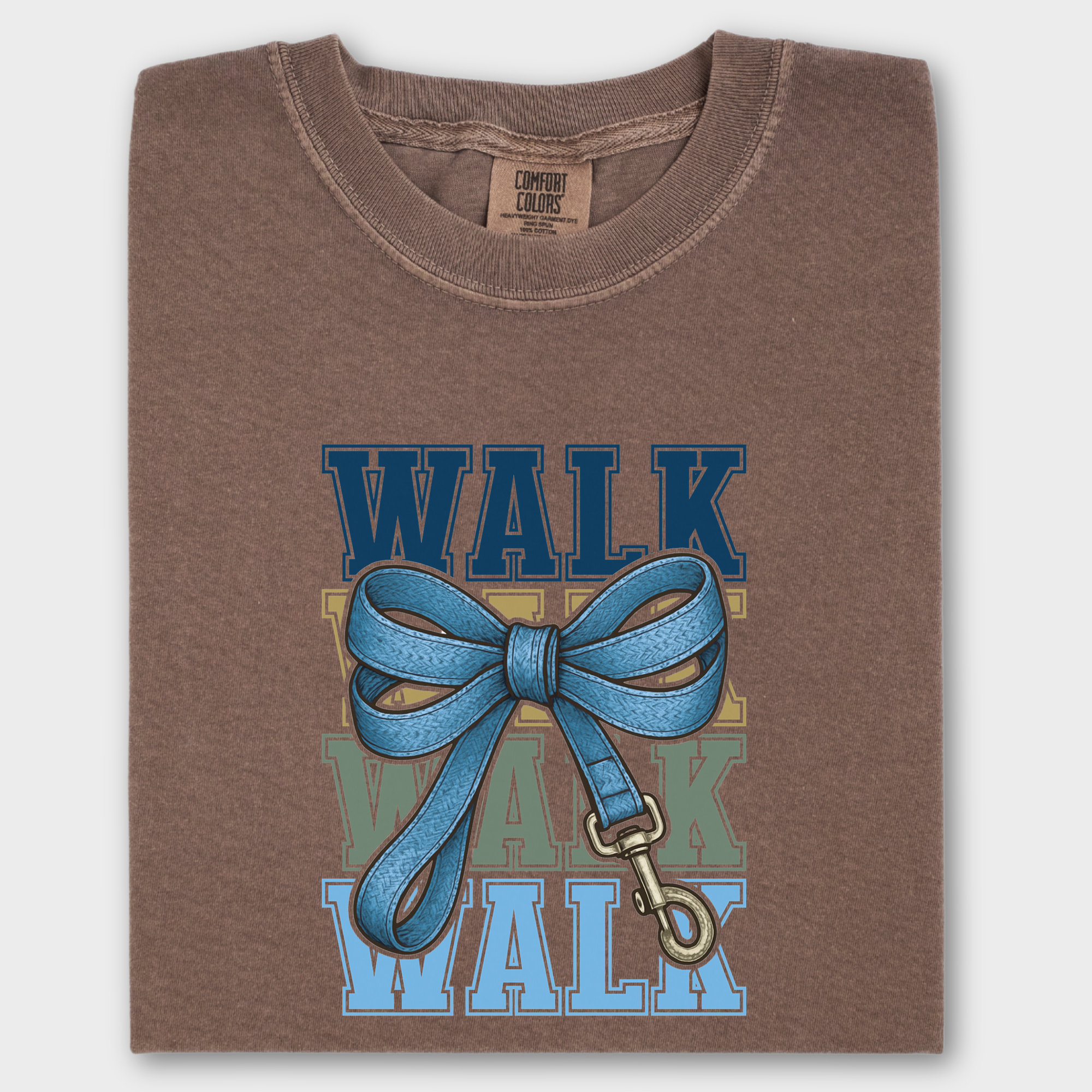 Retro WALK Dog Leash Bow Dog Bow Comfort Colors T-Shirt in Espresso-Fetch N Found