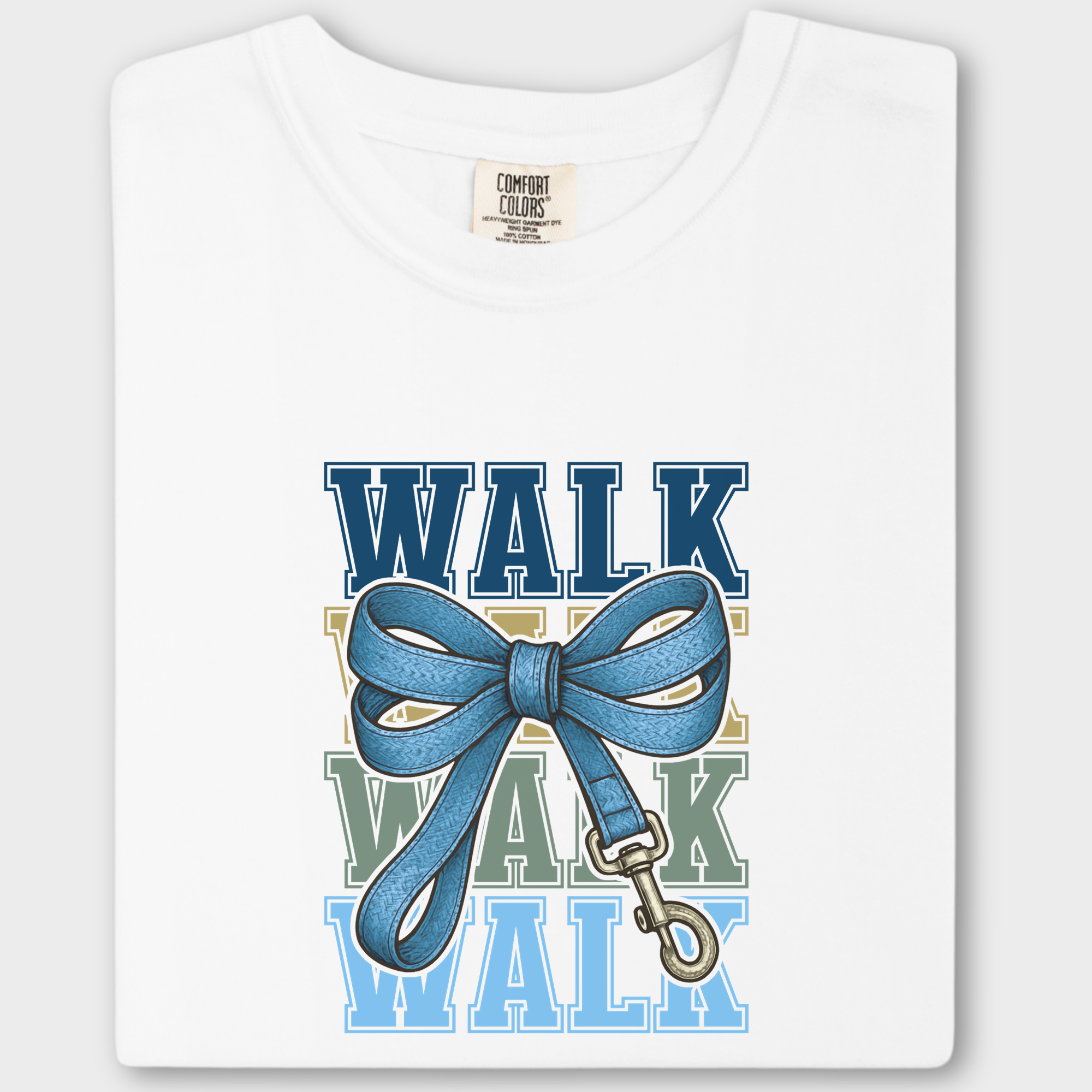 Retro WALK Dog Leash Bow Dog Bow Comfort Colors T-Shirt in White-Fetch N Found