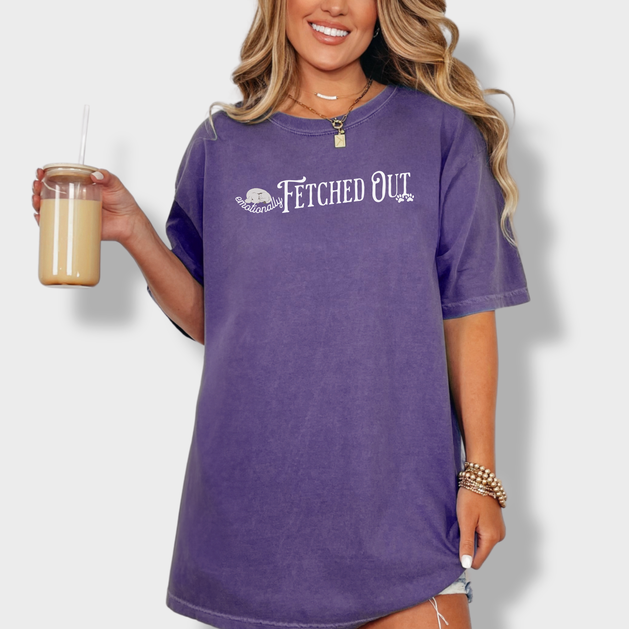 Humorous text-based dog tee featuring a playful pun on being emotionally drained, ideal for dog lovers.