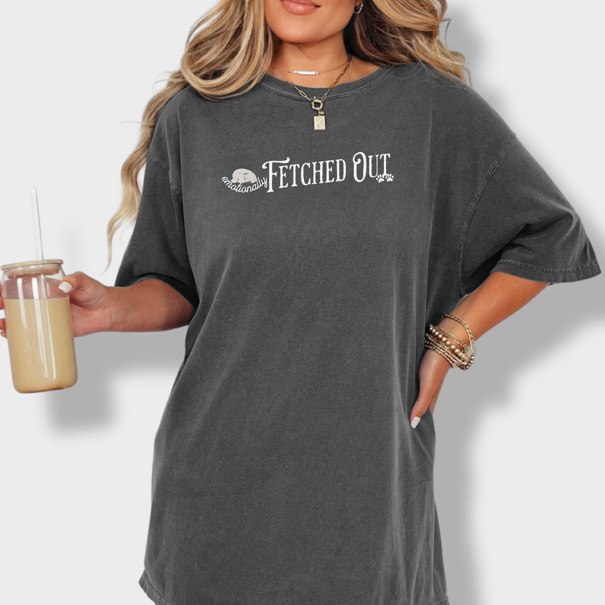 Humorous text-based dog tee featuring a playful pun on being emotionally drained, ideal for dog lovers.