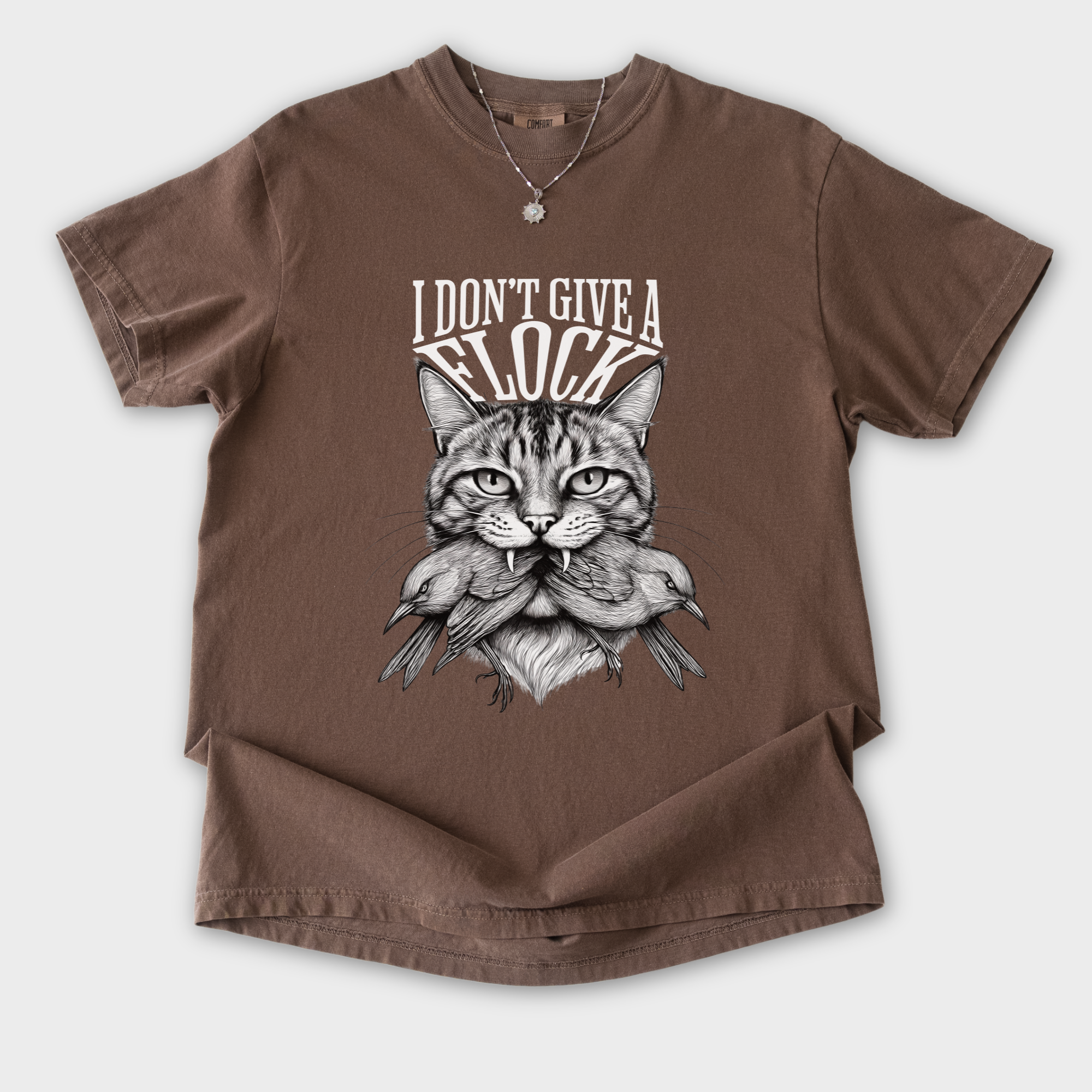 Minimalist I Dont Give a Flock Pray for My Owner Cat Graphic Comfort Colors T-Shirt in Espresso-T-Shirt-Espresso-S-Fetch N Found