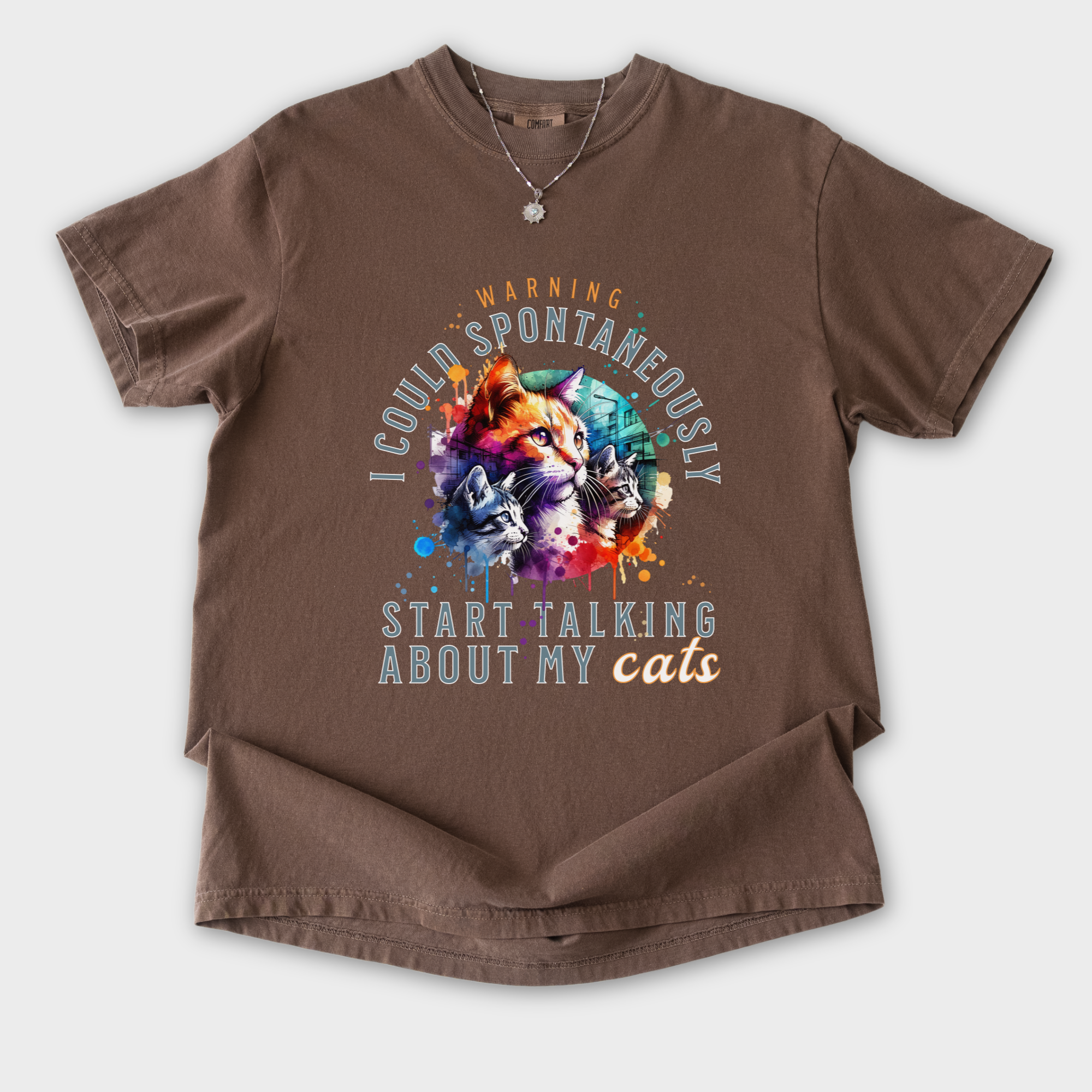 Retro Funny Cat Graphic T-Shirt Spontaneously Talking About My Cat in Espresso