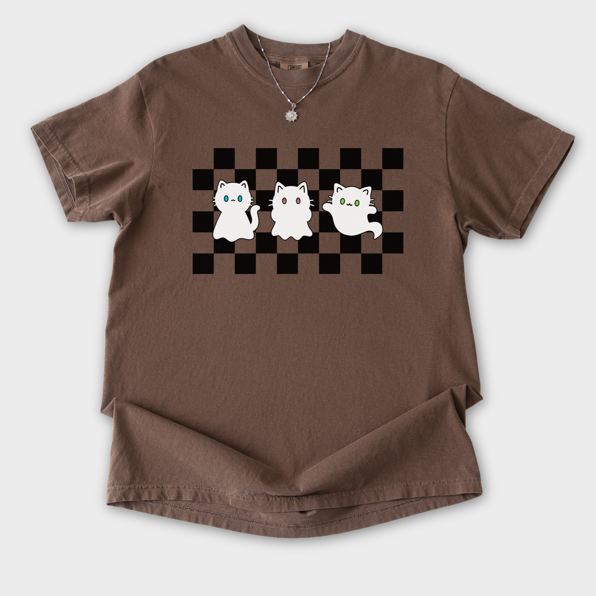Minimalist Friendly Cat Ghosts Cat Graphic Comfort Colors T-Shirt in Espresso-T-Shirt-Espresso-S-Fetch N Found