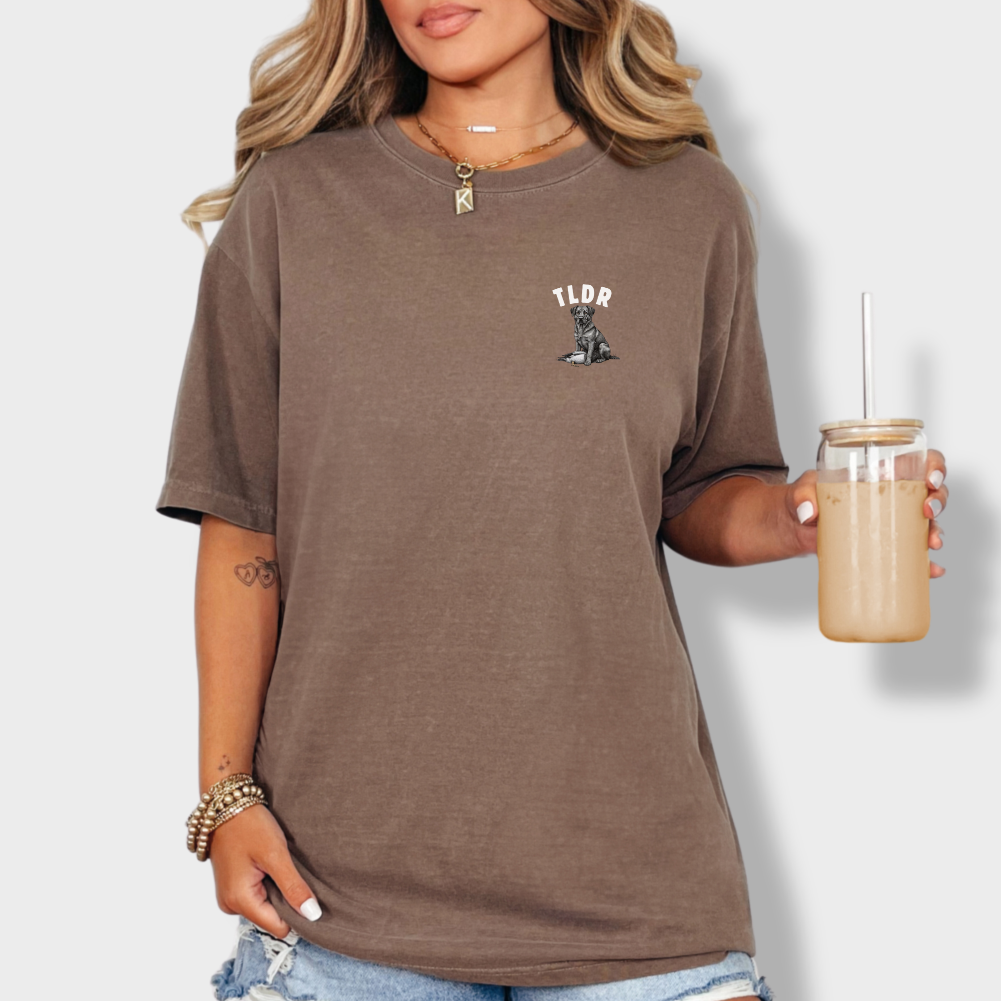 Line Art Too Long Didnt Read TLDR Dog Plus Duck Dog Graphic Comfort Colors T-Shirt in Espresso-T-Shirt-Fetch N Found