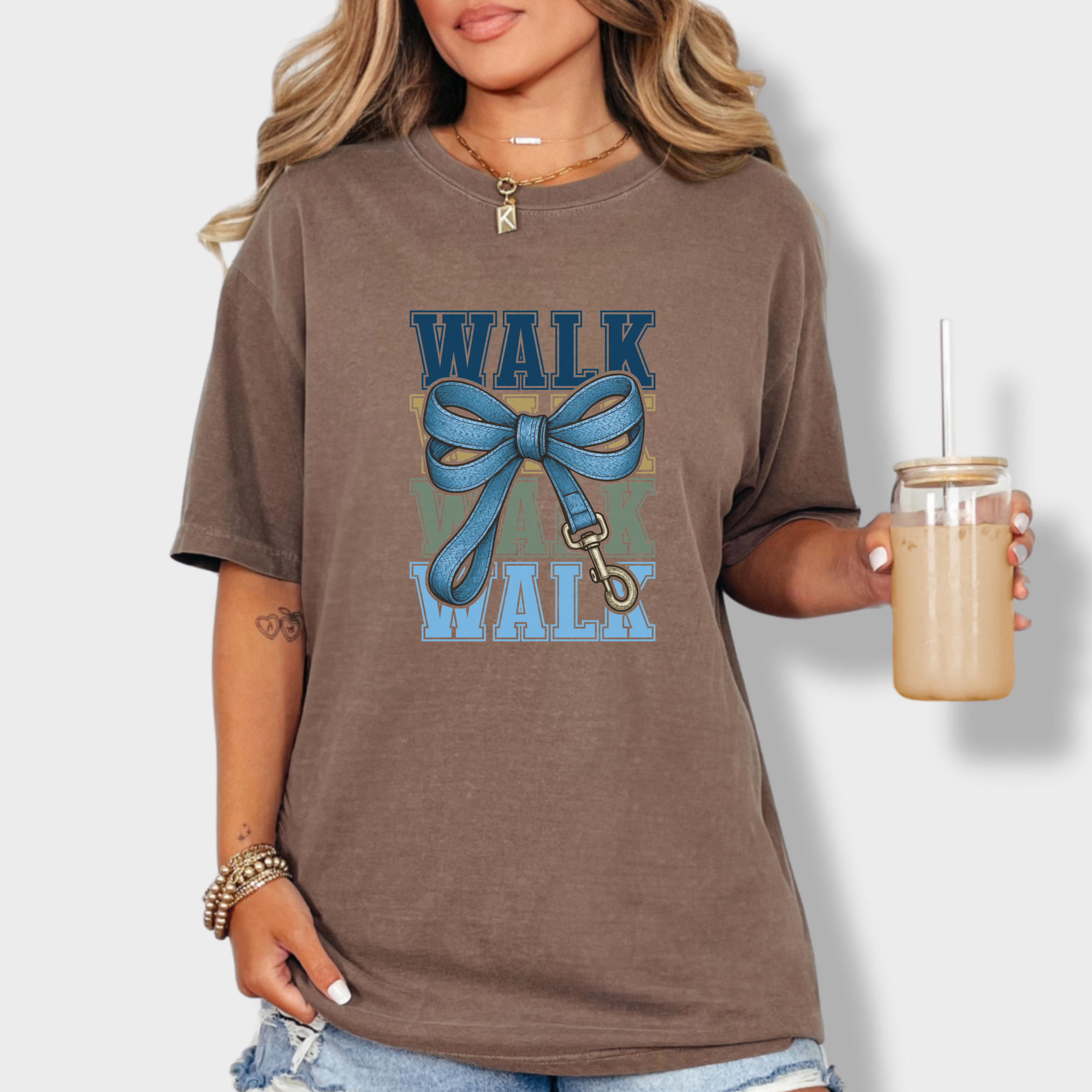 Retro WALK Dog Leash Bow Dog Bow Comfort Colors T-Shirt in Espresso