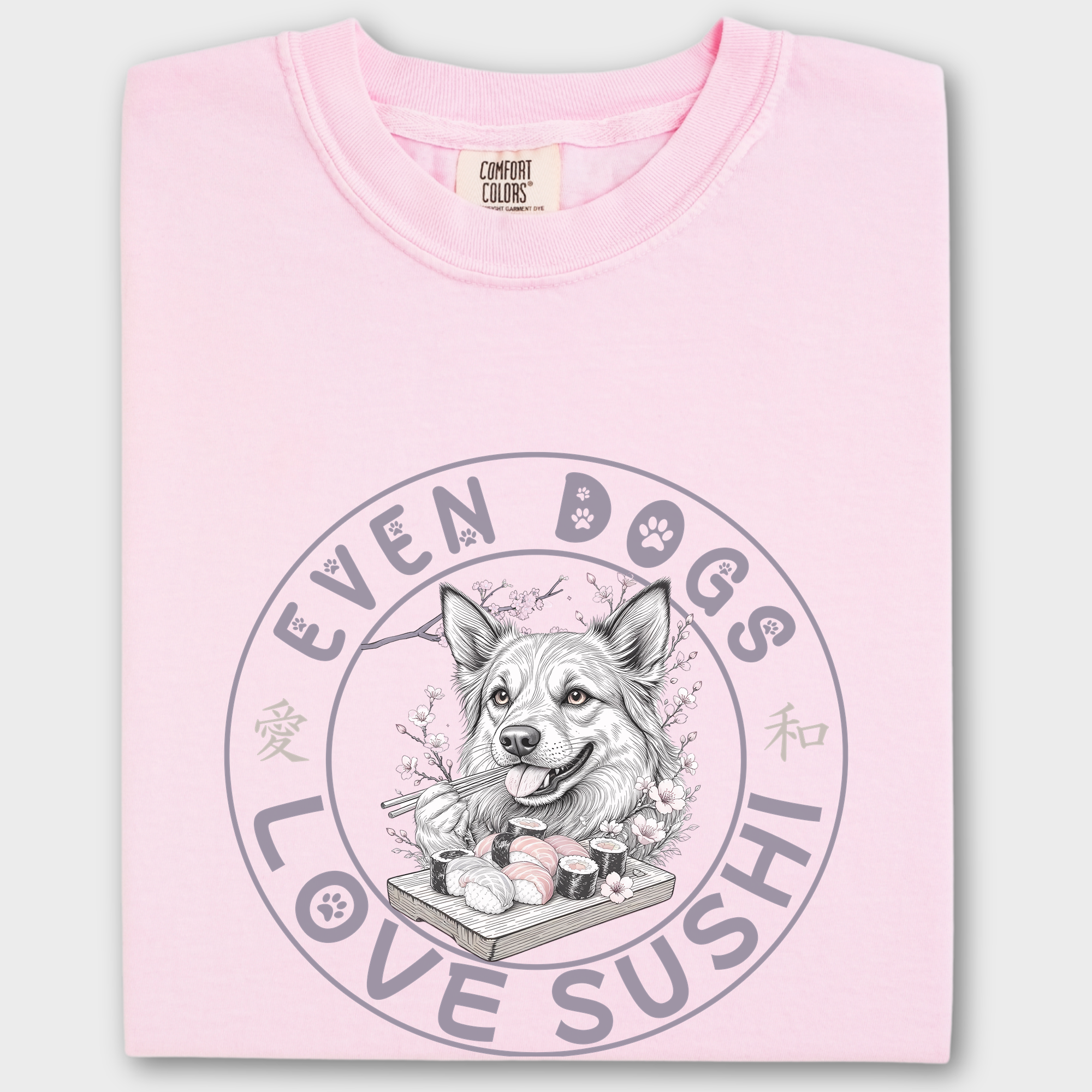 Floral Even Dogs Love Sushi Plus Cherry Blossoms Dog Minimalist Comfort Colors T-Shirt in Blossom-T-Shirt-Blossom-Fetch N Found