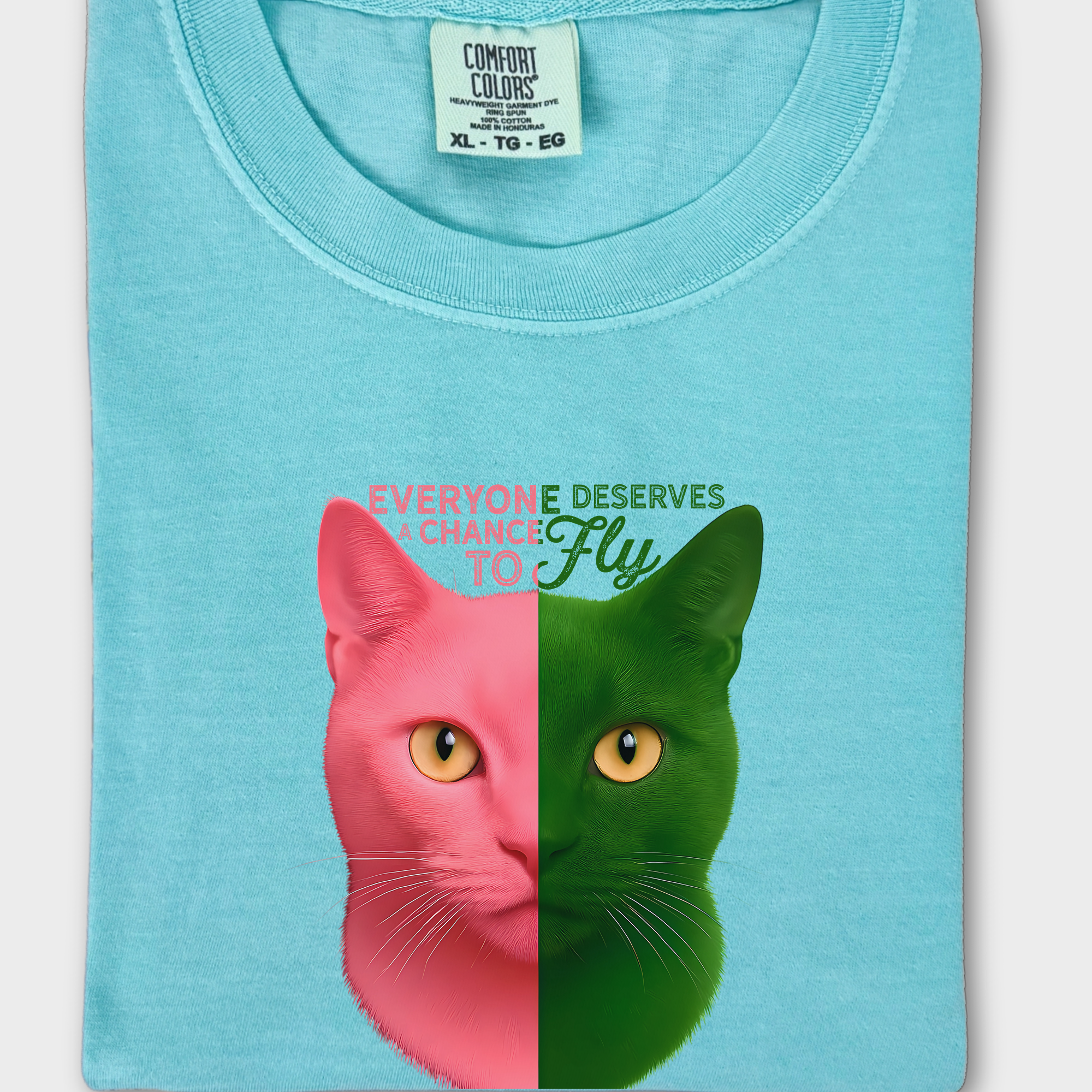 Movie-Inspired Everyone Deserves a Chance To Fly Cat Graphic Comfort Colors T-Shirt in Chalky Mint-T-Shirt-Chalky Mint-Fetch N Found