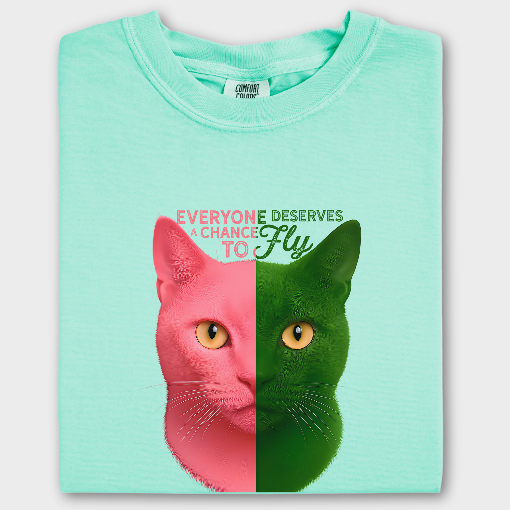 Movie-Inspired Everyone Deserves a Chance To Fly Cat Graphic Comfort Colors T-Shirt in Island Reef-T-Shirt-Island Reef-Fetch N Found