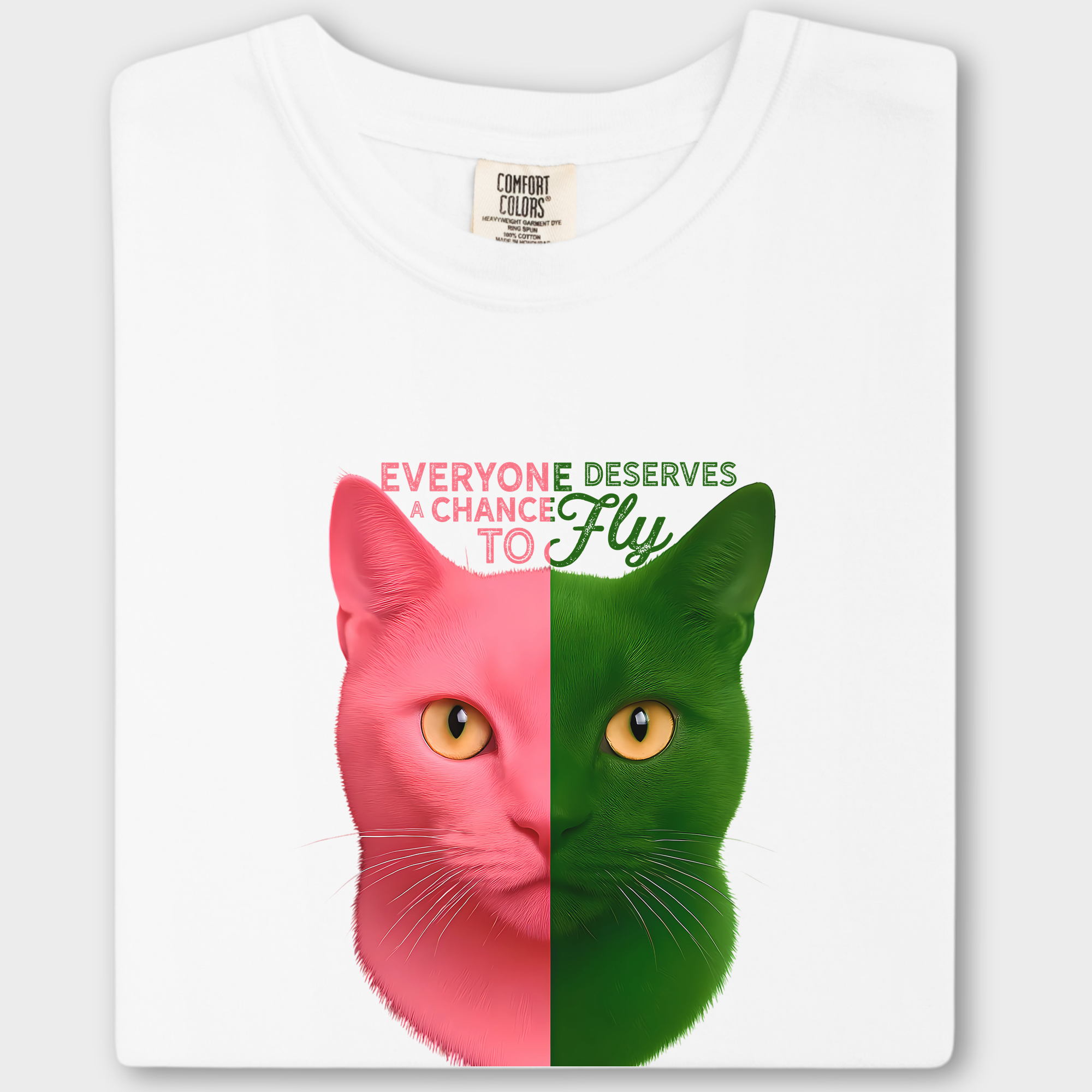 Movie-Inspired Everyone Deserves a Chance To Fly Cat Graphic Comfort Colors T-Shirt in White-T-Shirt-White-Fetch N Found