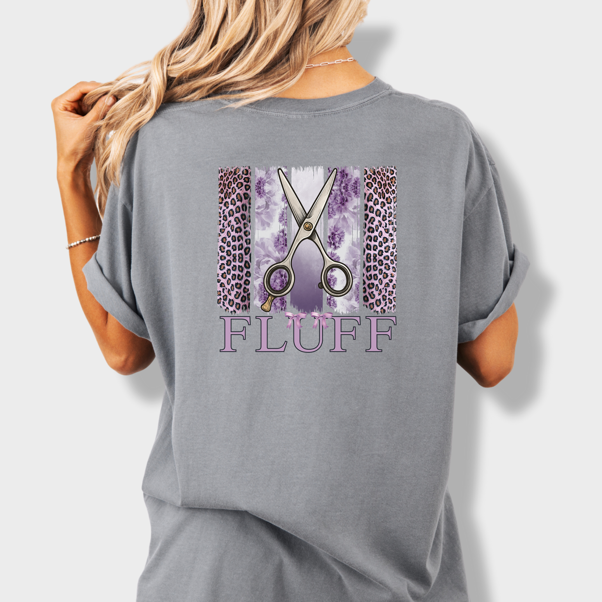 Artistic Groomer FLUFF Brush Stroke Dog Graphic Comfort Colors T-Shirt in Gray-Fetch N Found