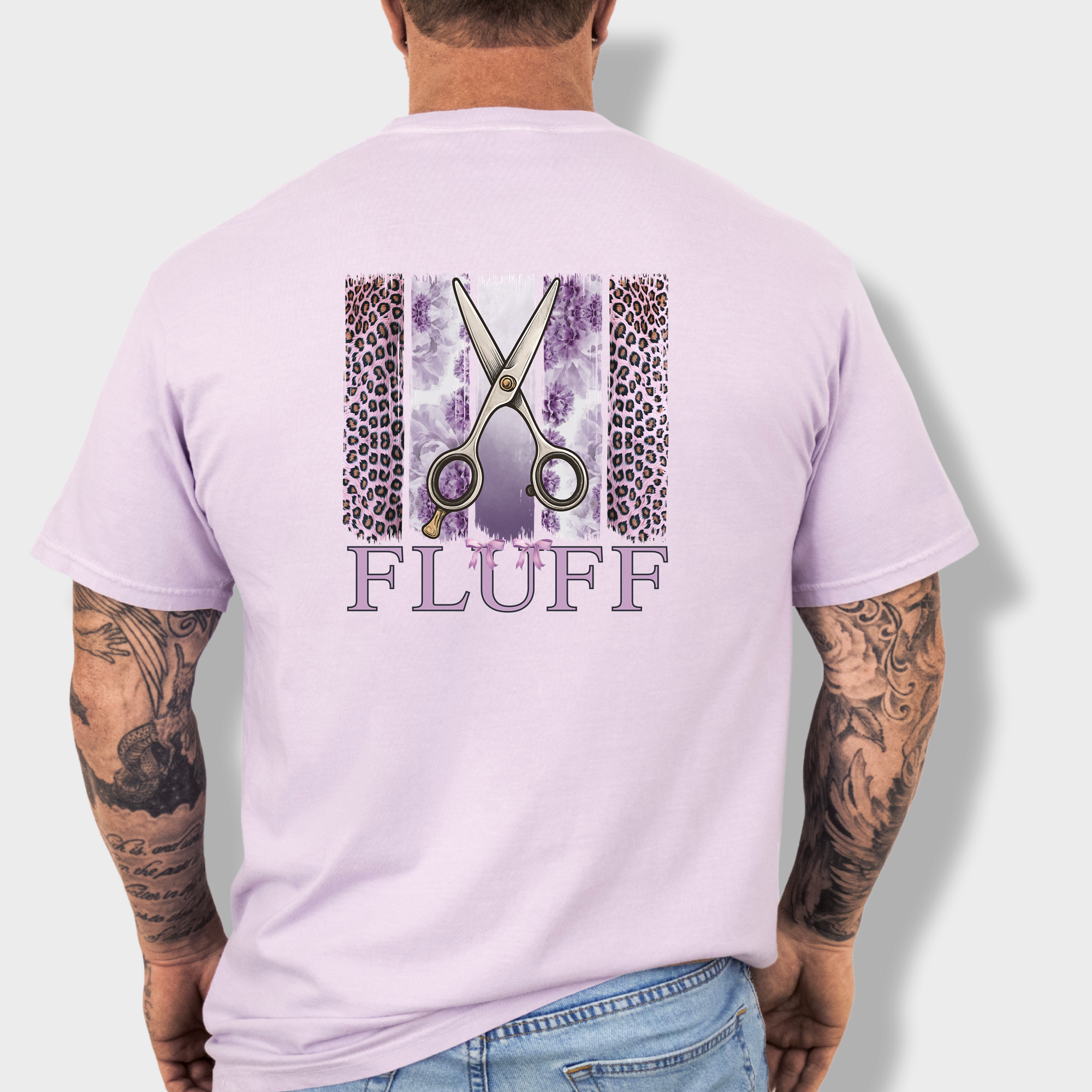 Artistic Groomer FLUFF Brush Stroke Dog Graphic Comfort Colors T-Shirt in Orchid-Fetch N Found