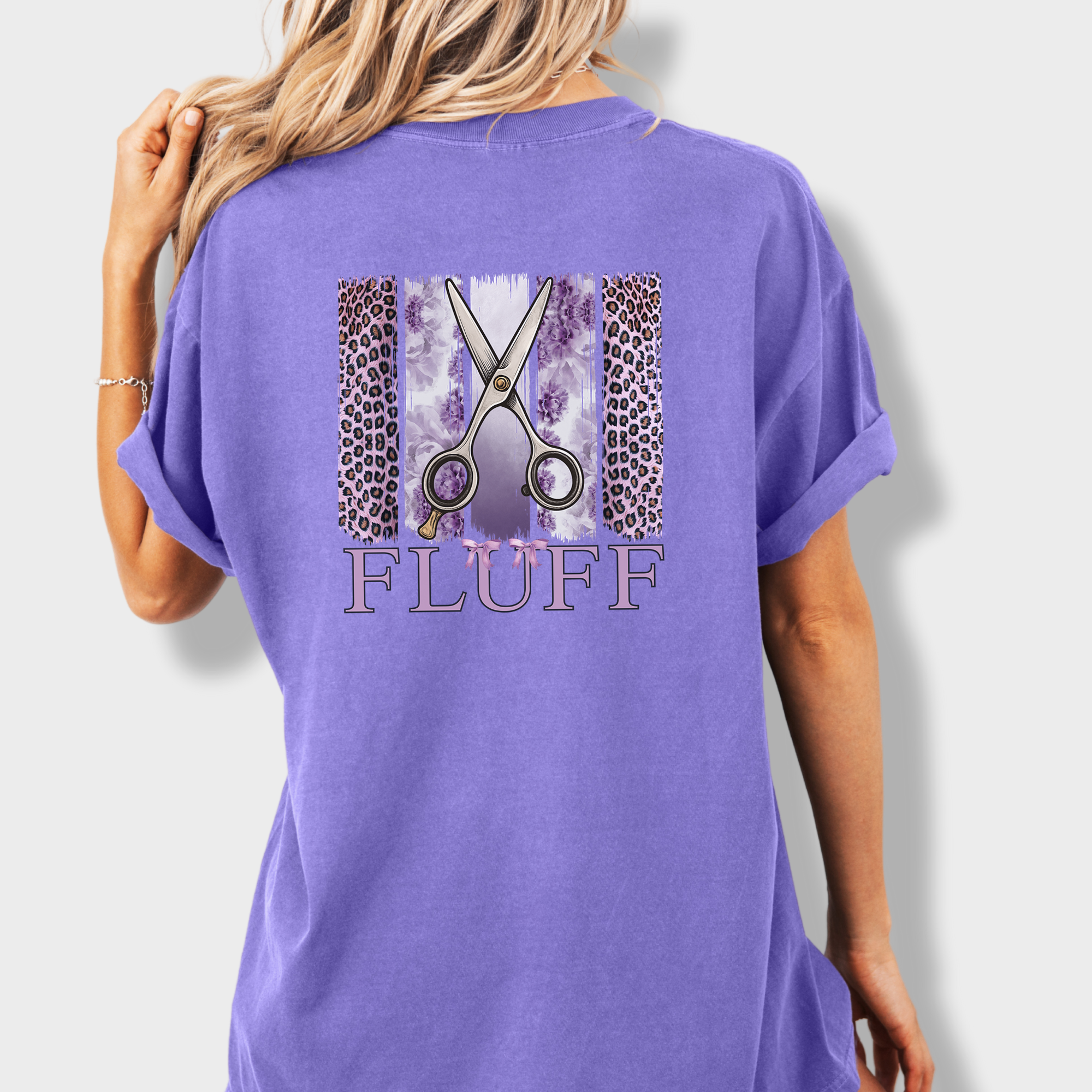 Artistic Groomer FLUFF Brush Stroke Dog Graphic Comfort Colors T-Shirt in Violet-Fetch N Found