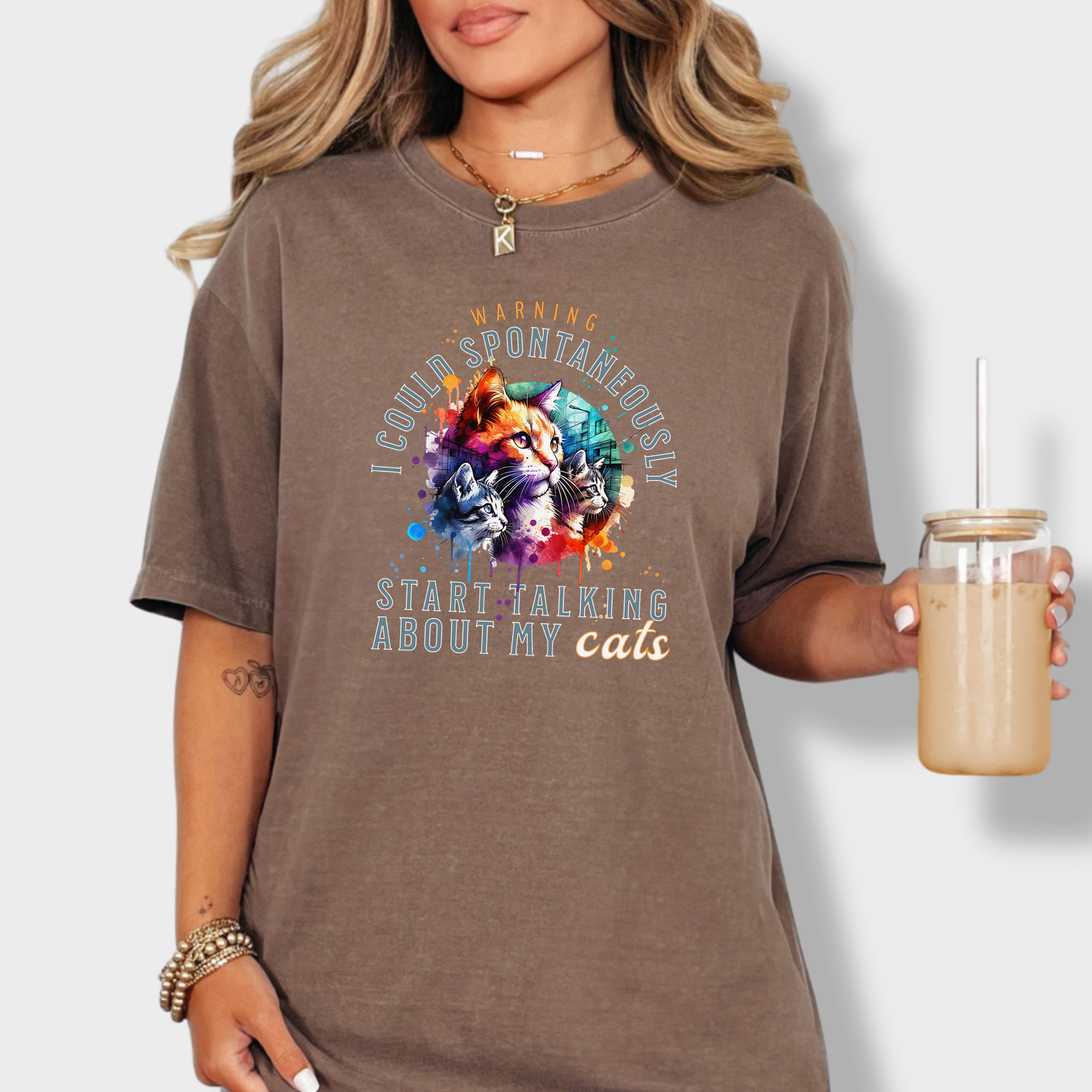 Retro Funny Cat Graphic T-Shirt Spontaneously Talking About My Cat in Espresso-Fetch N Found