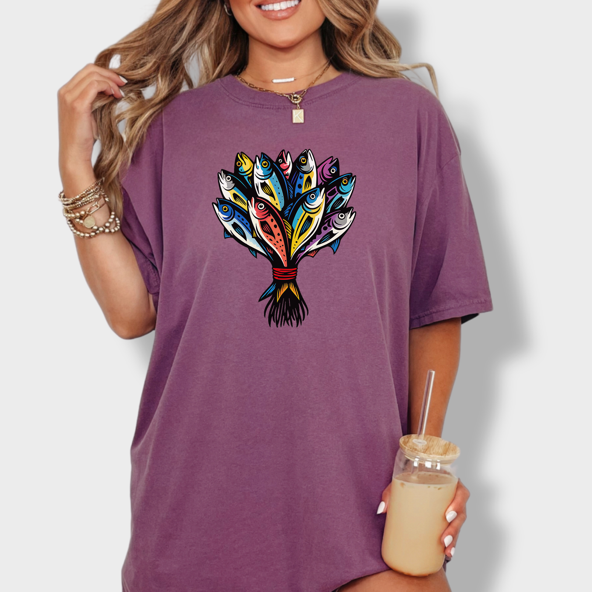 Artistic Fish Bouquet - A Cats Dream Cat Graphic Comfort Colors T-Shirt in Berry-T-Shirt-Berry-Fetch N Found