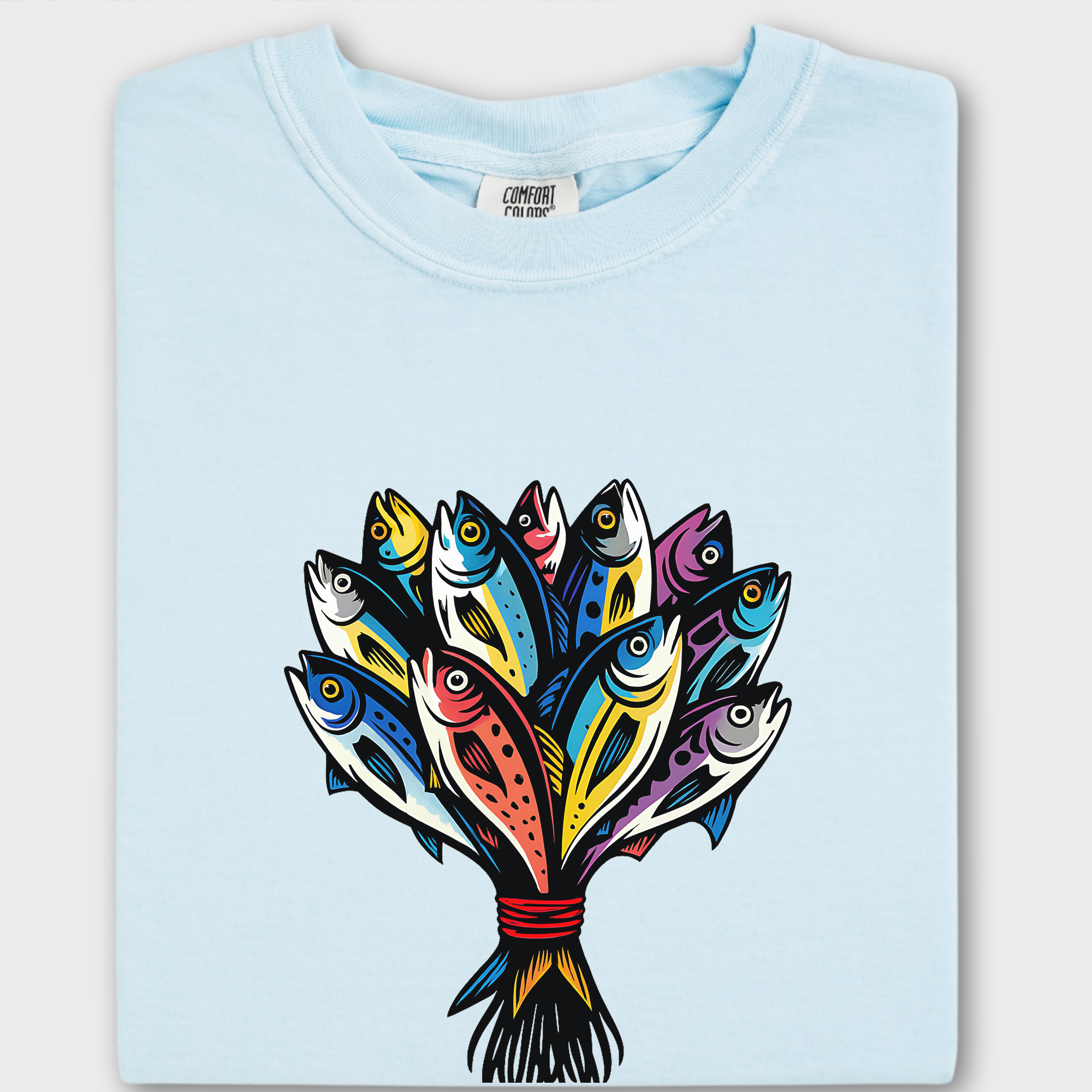 Artistic Fish Bouquet - A Cats Dream Cat Graphic Comfort Colors T-Shirt in Chambray-T-Shirt-Chambray-Fetch N Found