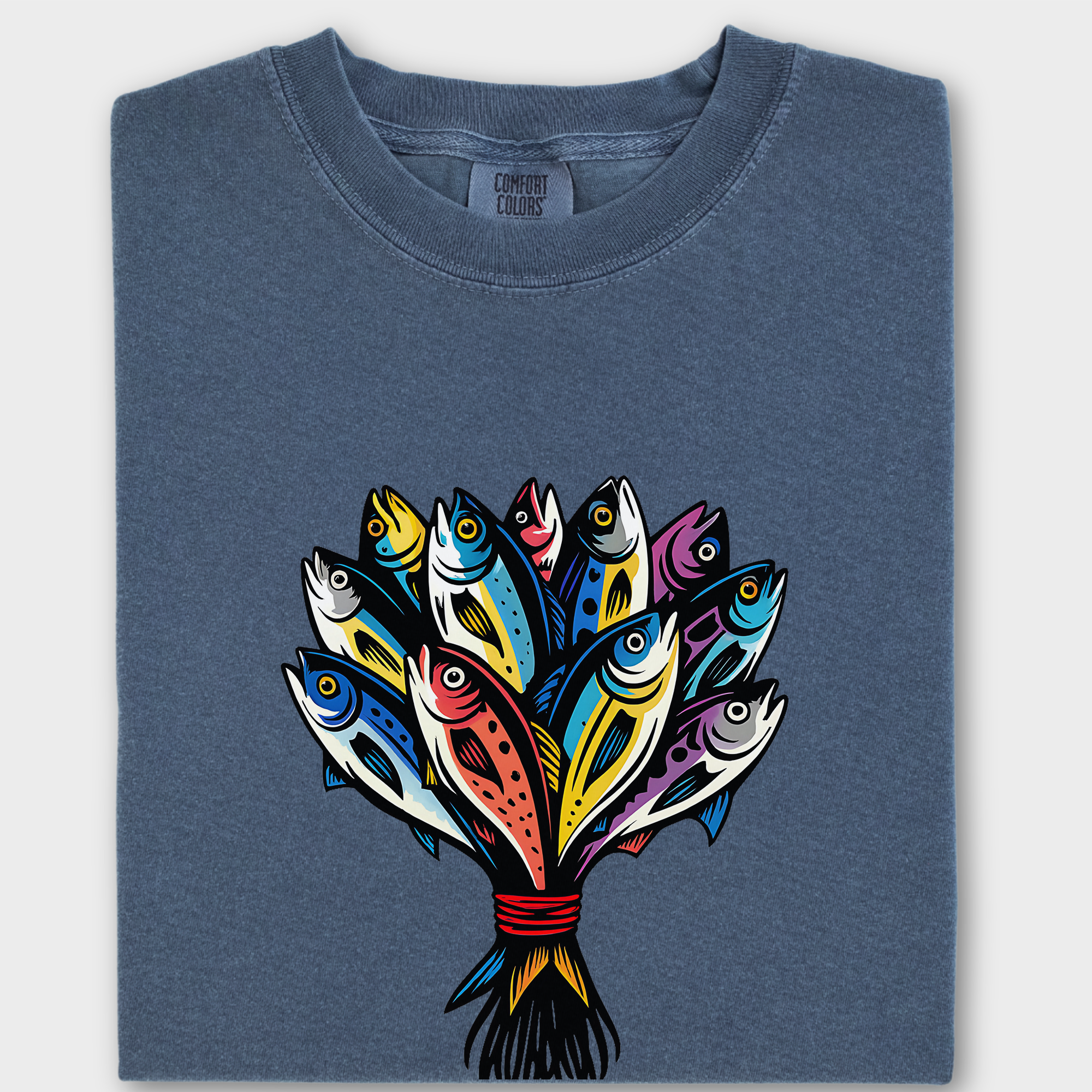 Artistic Fish Bouquet - A Cats Dream Cat Graphic Comfort Colors T-Shirt in Denim-T-Shirt-Denim-Fetch N Found